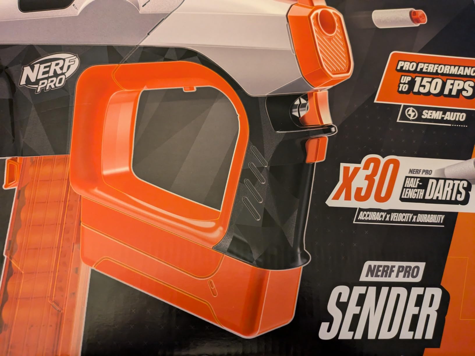 Nerf Pro Sender Half-Length Semi Automatic Dart Blaster, 150 FPS, 30 Nerf Pro Half-Length Darts, 15-Dart Magazine, Eyewear, Gifts for Teens, 14+ customer photo 2