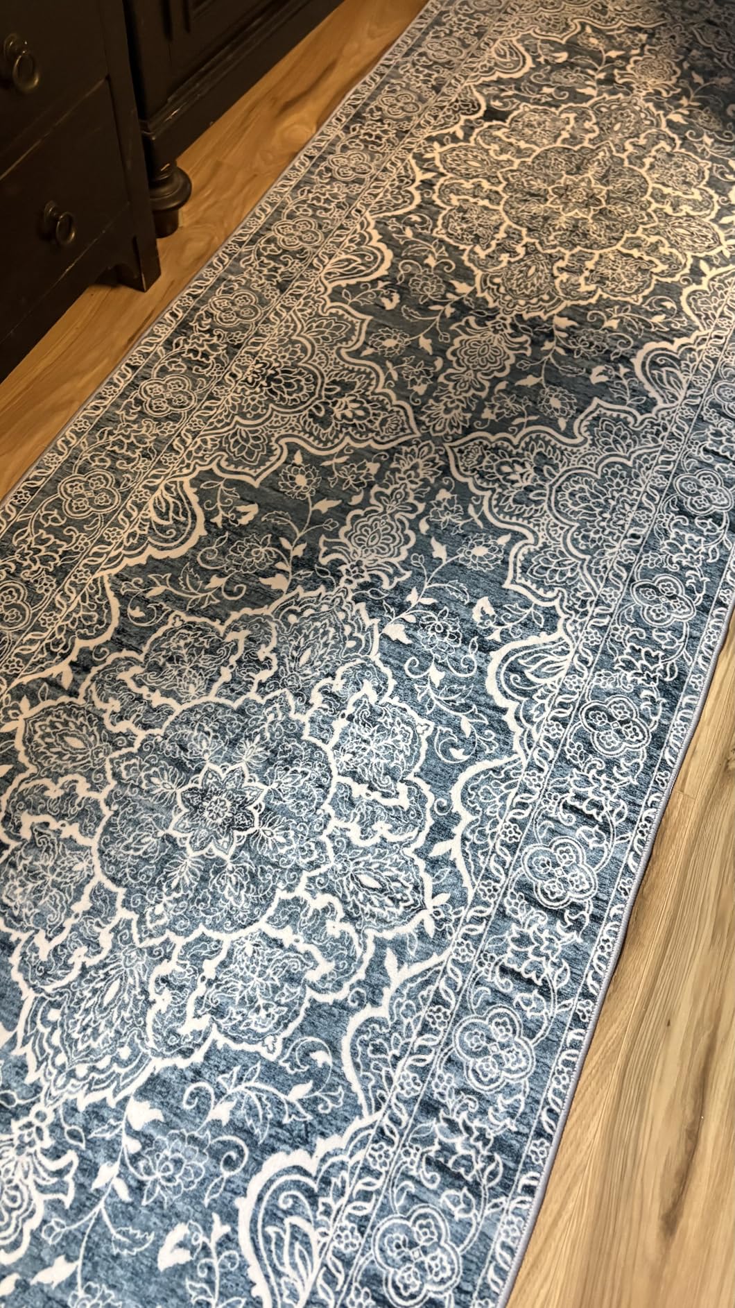 KUTA Vintage Washable Runner Rug, 2x6 Blue White Runners for Hallways Non-Slip Kitchen Rugs Ultra Soft Printed Distressed Floral Floor Carpet for Laundry Bedroom Living Room Nursery customer photo 1