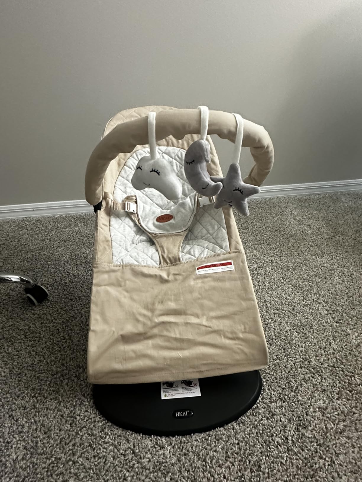 HKAI Baby Bouncer, Portable Baby Bouncer Seat for Babies 0-18 Months, 100% Cotton Fabrics, 3 Modes of use with Rocker and Stationary Options, Infant Rocker Chair with Hanging Toys-Organic Oat customer photo 1