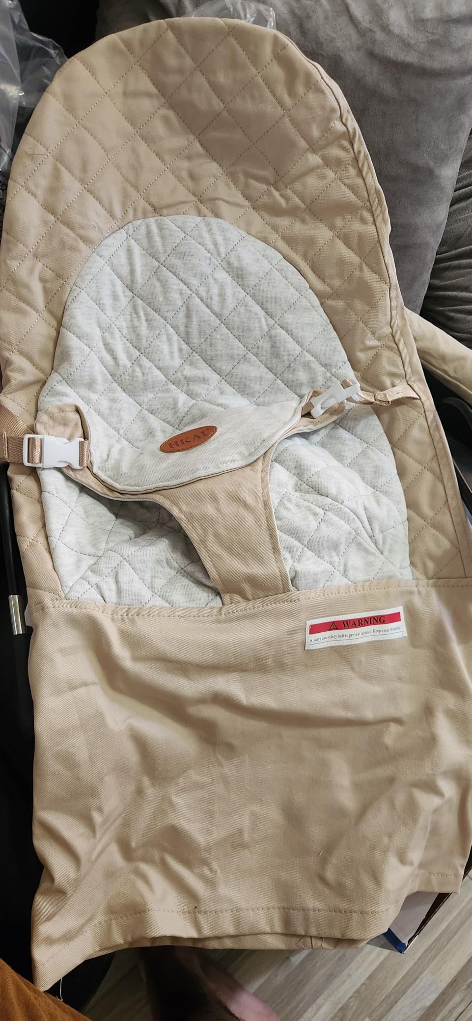 HKAI Baby Bouncer, Portable Baby Bouncer Seat for Babies 0-18 Months, 100% Cotton Fabrics, 3 Modes of use with Rocker and Stationary Options, Infant Rocker Chair with Hanging Toys-Organic Oat customer photo 2
