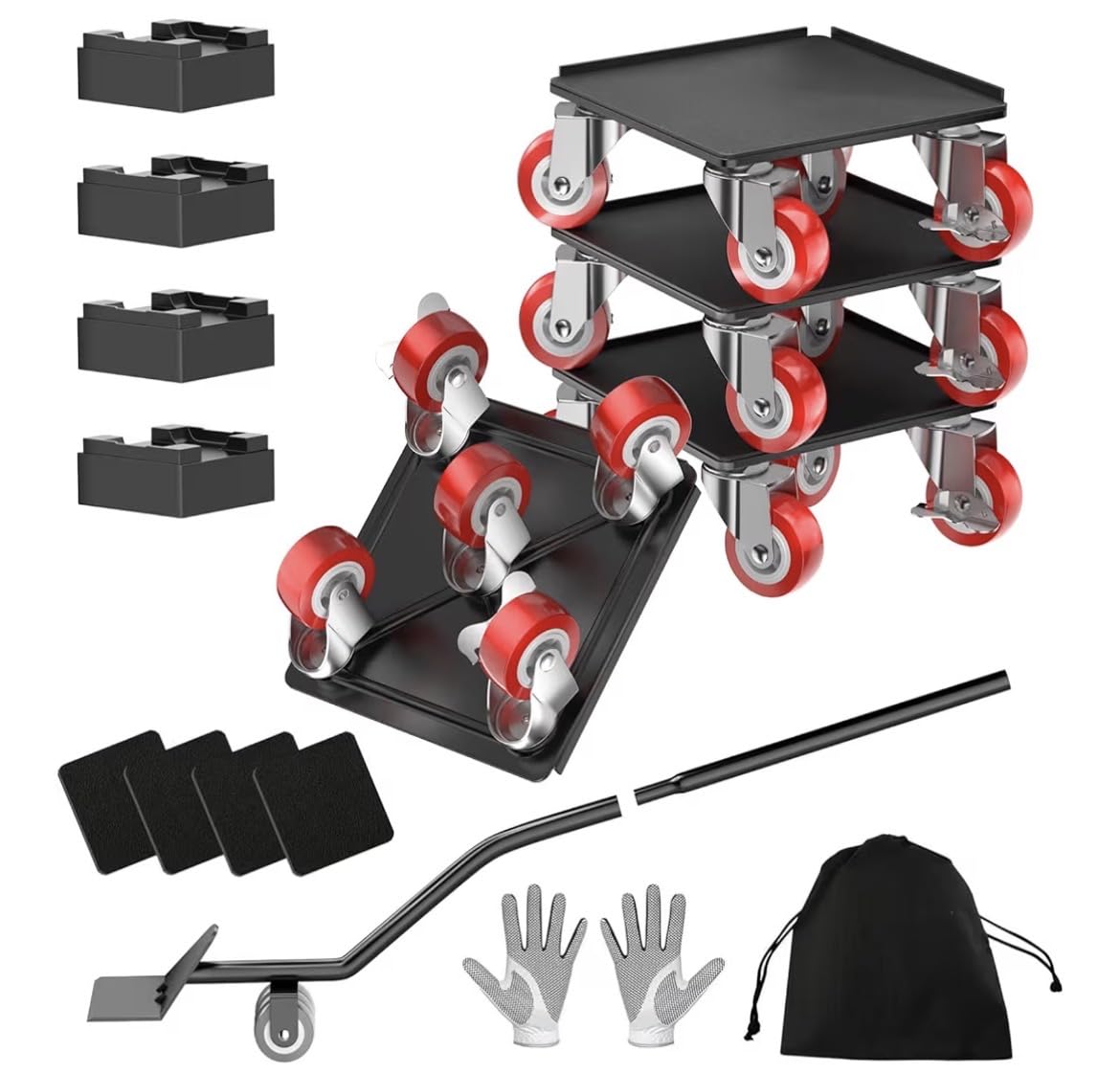 LOYAL TIGER 1500LBS Heavy Duty Furniture Dolly Movers Set with Lifter, 5-Wheel Carbon Steel Moving Rollers with Locking Casters for Refrigerator, Washer, Sofa & Cabinet (5.4 Inch, Red) customer photo 2