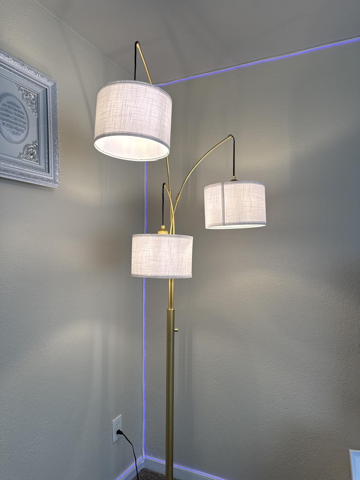Dimmable Floor Lamp, 3 Lights Black Arc Floor Lamp, Modern Tall Standing Tree Lamp with Grey Linen Shades & Heavy Base, 3000LM LED Bulbs, Bright Lighting for Living Room, Bedroom, Office & Reading customer photo 1