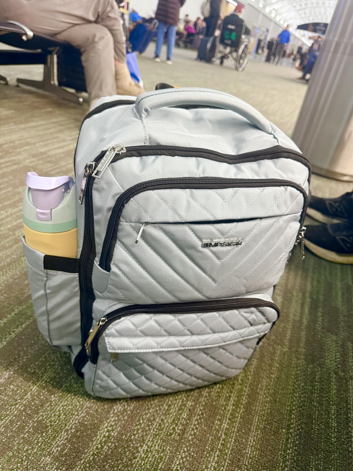 EMPSIGN Carry on Travel Backpack for Women & Men, 17 inch Large TSA Friendly Laptop Backpack with USB Port, Airline Approved Carry On Luggage, Travel Essentials, Weekender Overnight Bags, Grey Pink customer photo 1