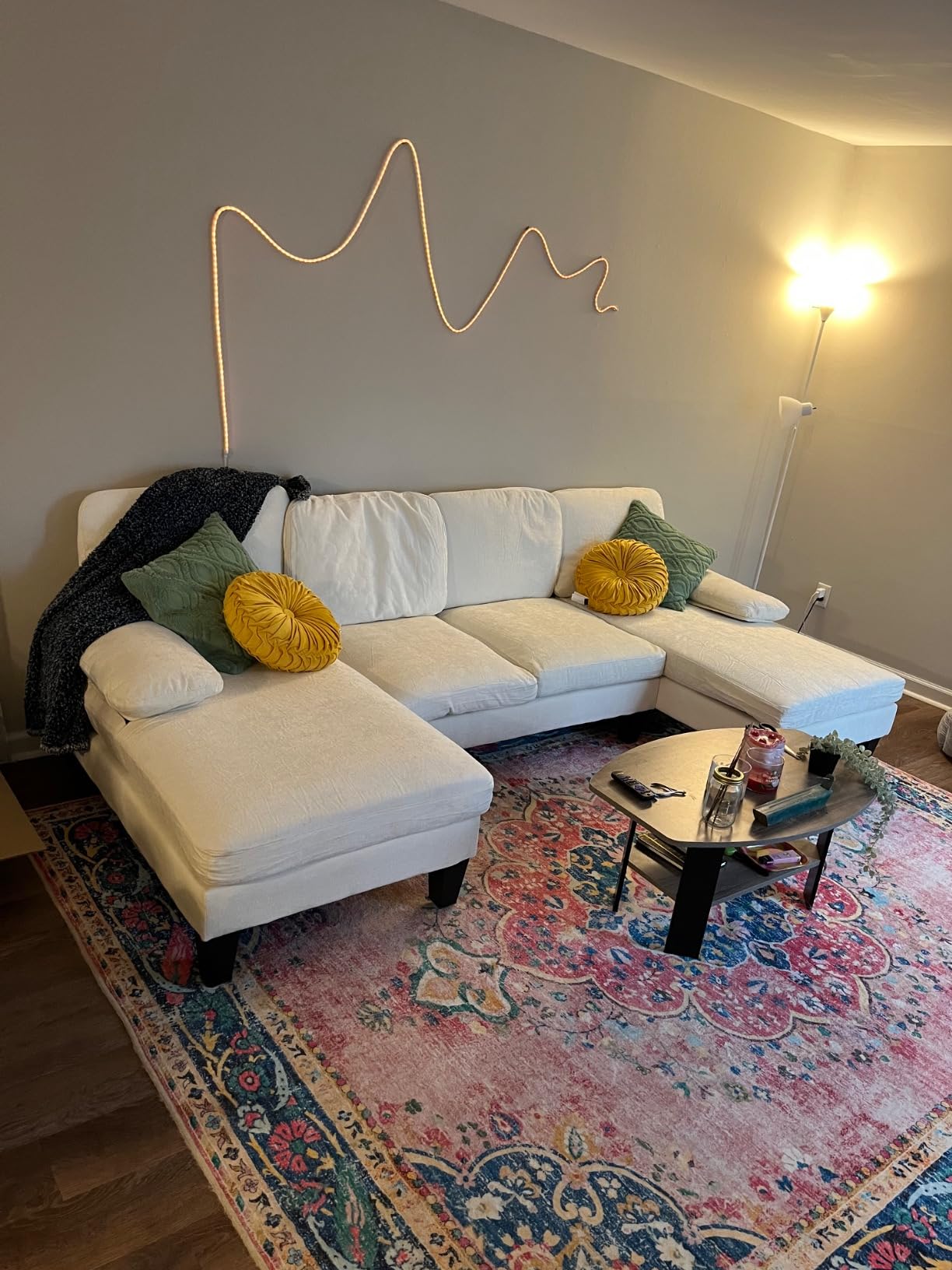 Furmax Sectional Couches for Living Room, U-Shaped Sofa Couch with Linen Fabric, 4 Seat Sofa Set with Double Chaise for Apartment customer photo 1
