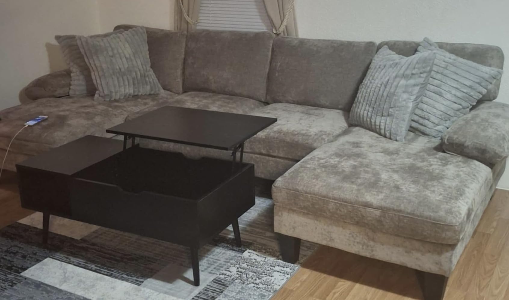 Furmax Sectional Couches for Living Room, U-Shaped Sofa Couch with Linen Fabric, 4 Seat Sofa Set with Double Chaise for Apartment customer photo 2