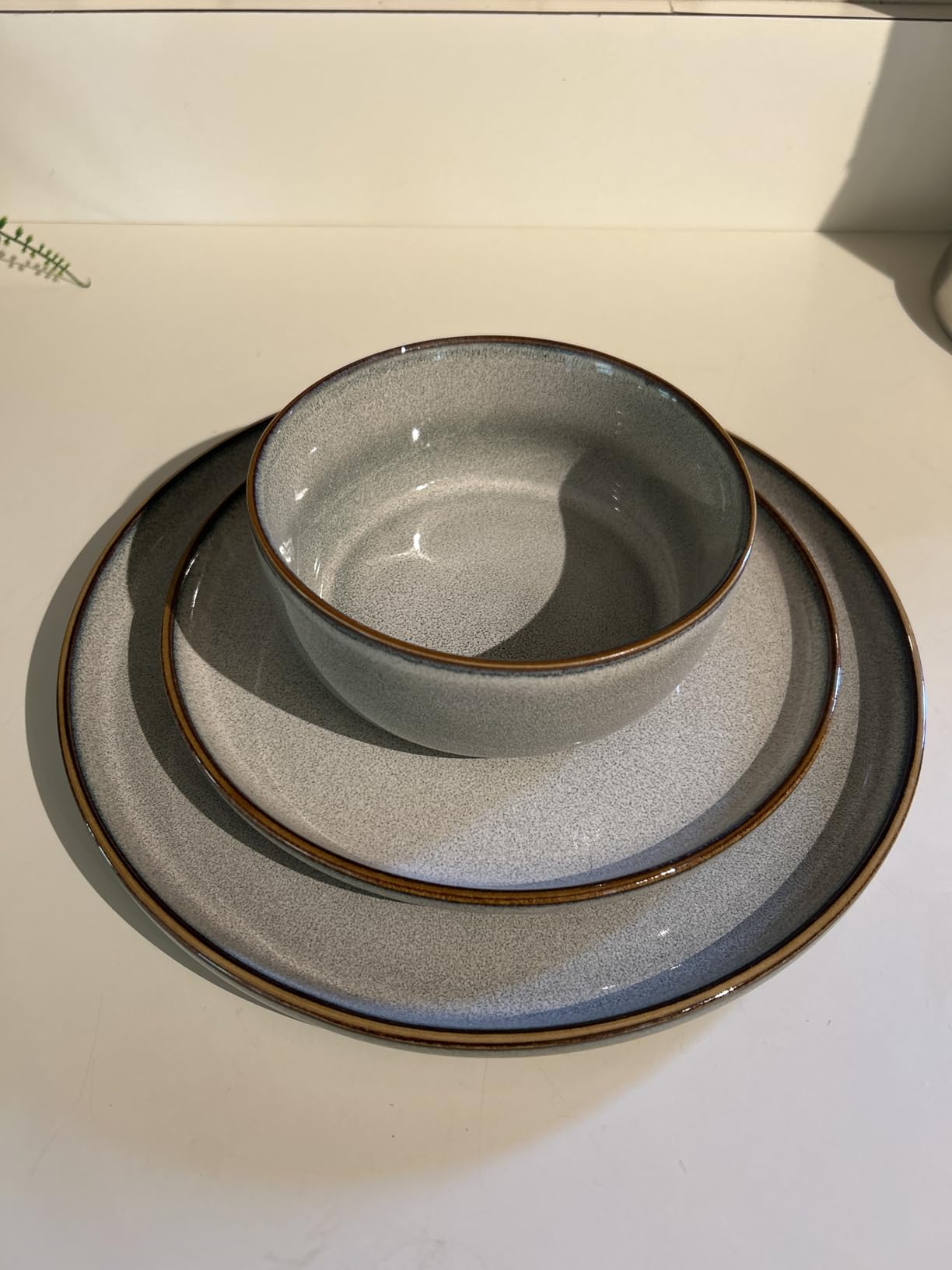 GBHOME Ceramic Dinnerware Sets for 4, 12 Pieces Stoneware Plates and Bowls Sets, Reactive Glaze Dishes - Scratch Resistant, Dishwasher & Microwave Safe, Green Wheat customer photo 2