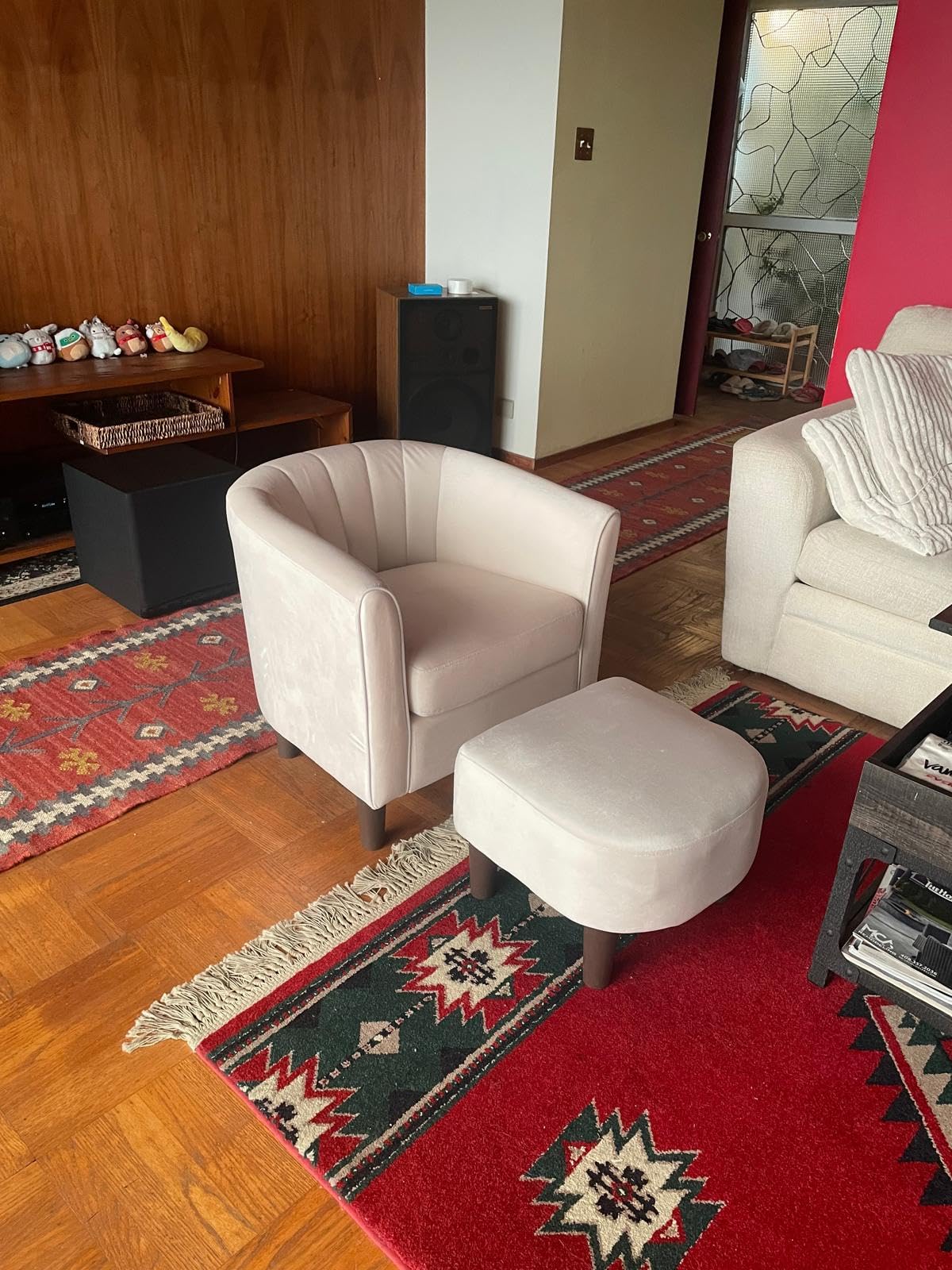 LINSY Accent Chair with Ottoman, Modern Barrel Chair Comfy Armchair Reading Chair with Footrest, Round Arms Chair for Living Room Bedroom Reading Room, Velvet, Light Grey customer photo 1