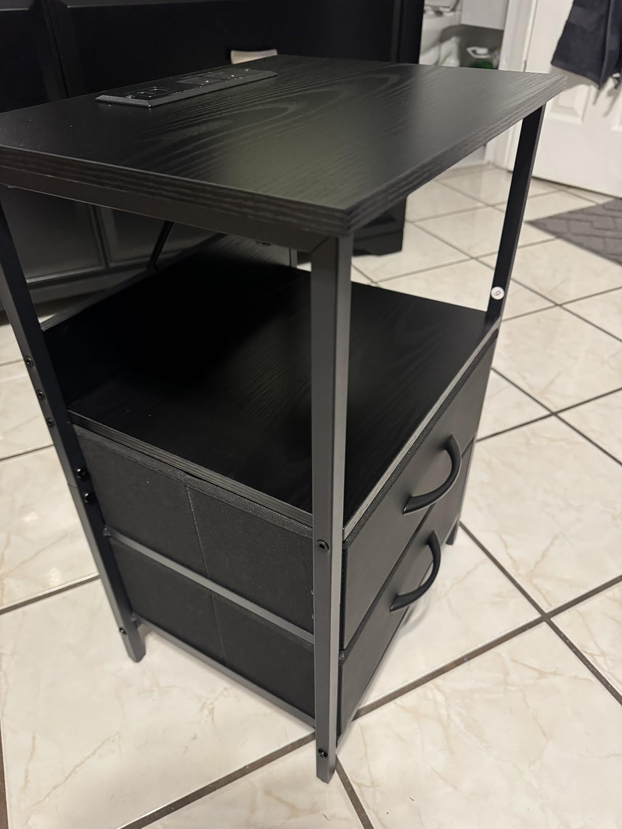 Fixwal Night Stand with Charging Station, Black Led Nightstand, 2 Drawers customer photo 2