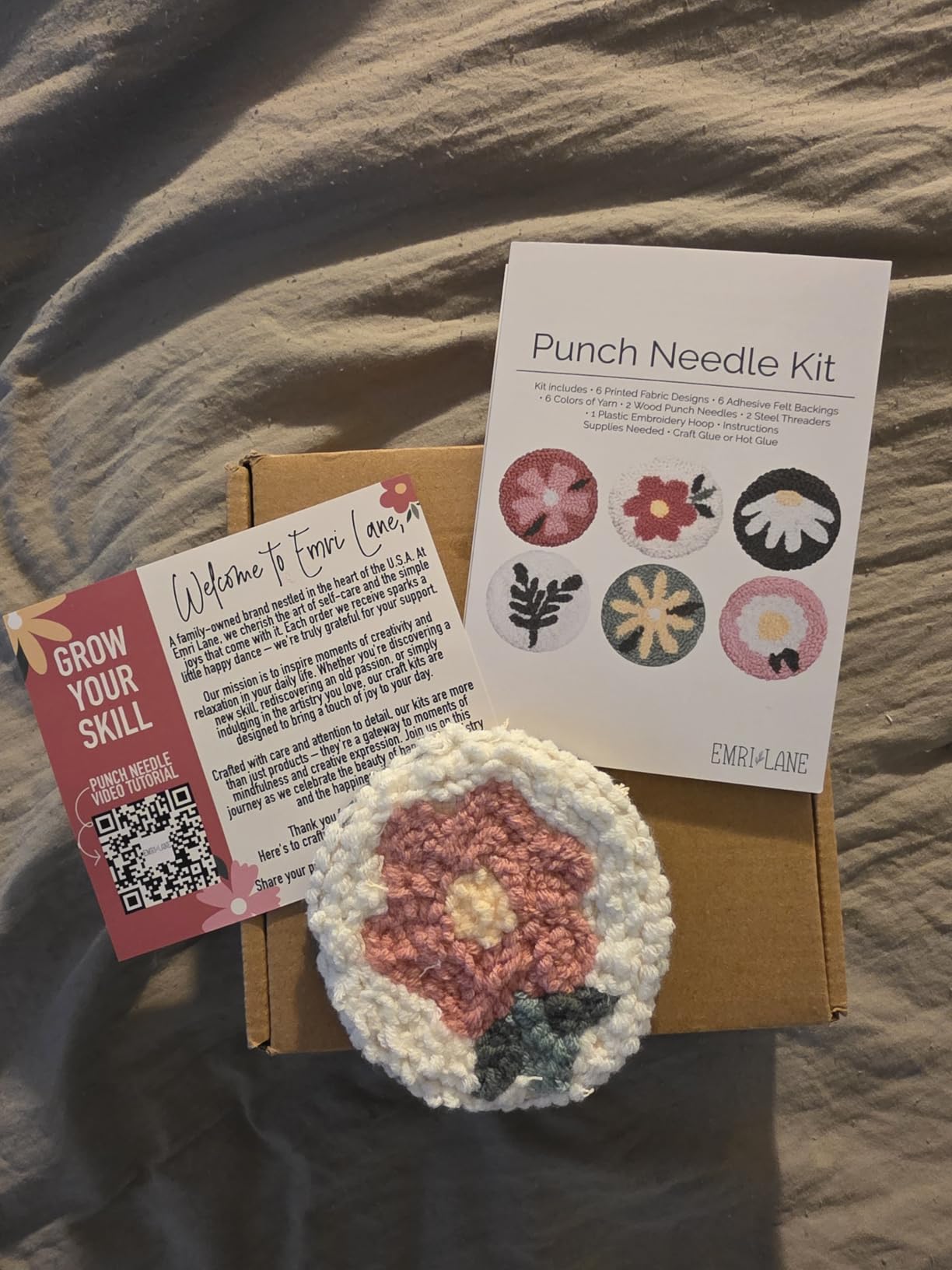 Emri Lane Punch Needle Kit - 6 Floral Design Punch Needle Embroidery Kit w/Monk Cloth, Embroidery Hoop, Yarn & More - Essential Punch Needle Supplies for Crafters customer photo 2
