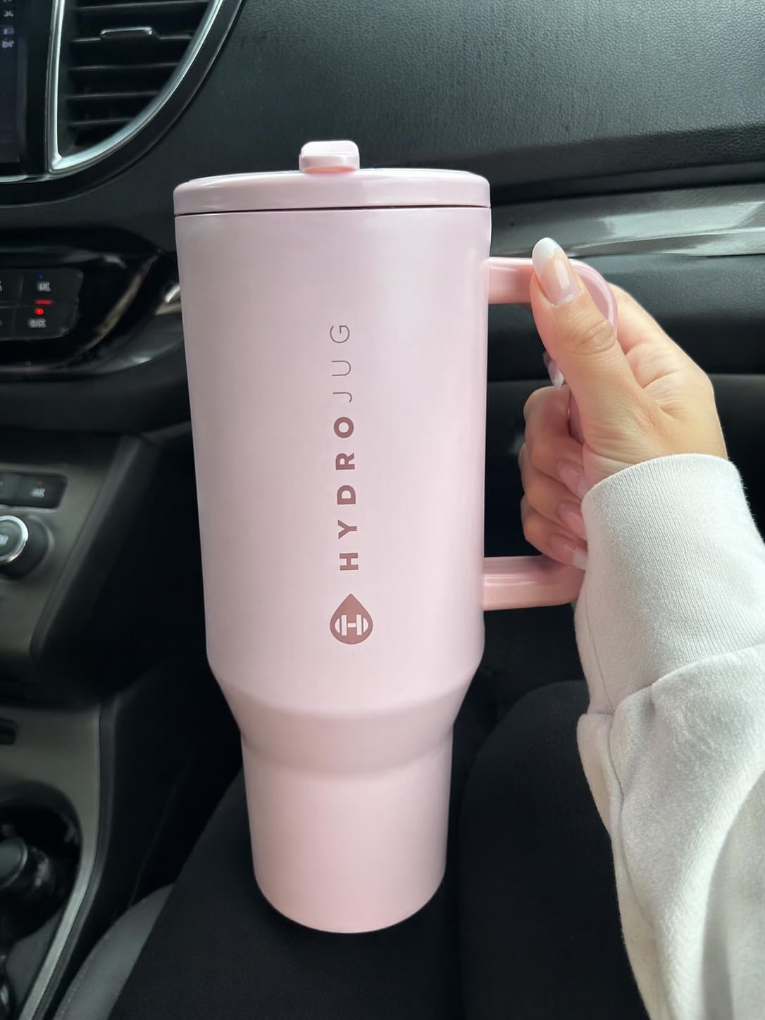 HydroJug Traveler 32 oz Water Bottle with Handle & Flip Straw Fits in Cup Holder Leak Resistant Tumbler Pink Sand customer photo 2