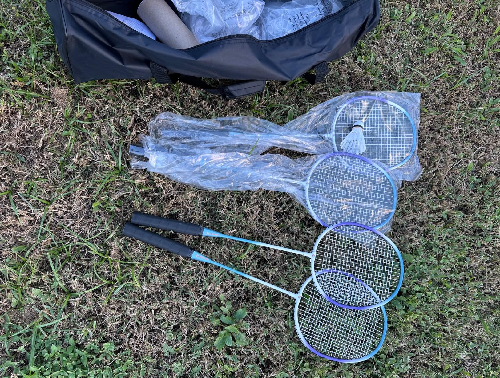 20ft Portable Outdoor Badminton Net Set for Driveway Backyard, Beach, Park with Durable Anti-Sag PE Net, Heavy Duty Steel Poles, 4 Badminton Rackets, 3 Shuttlecocks and 600D Carry Bag customer photo 1