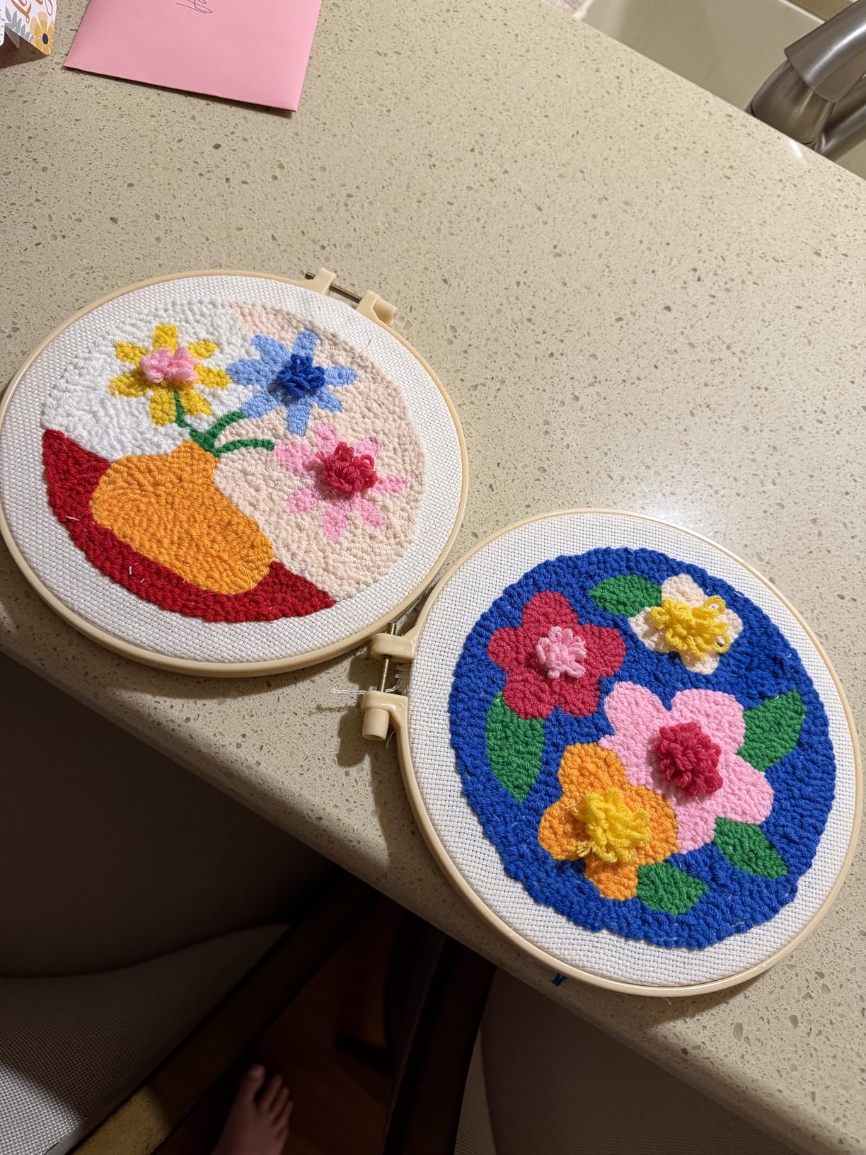 SPINNY Punch Needle Kit, Two Large Floral Designs w/ 2 Embroidery Hoops, Includes Beginner Video Tutorials and Instructions, Beginner Punch Stitch for Adults customer photo 2