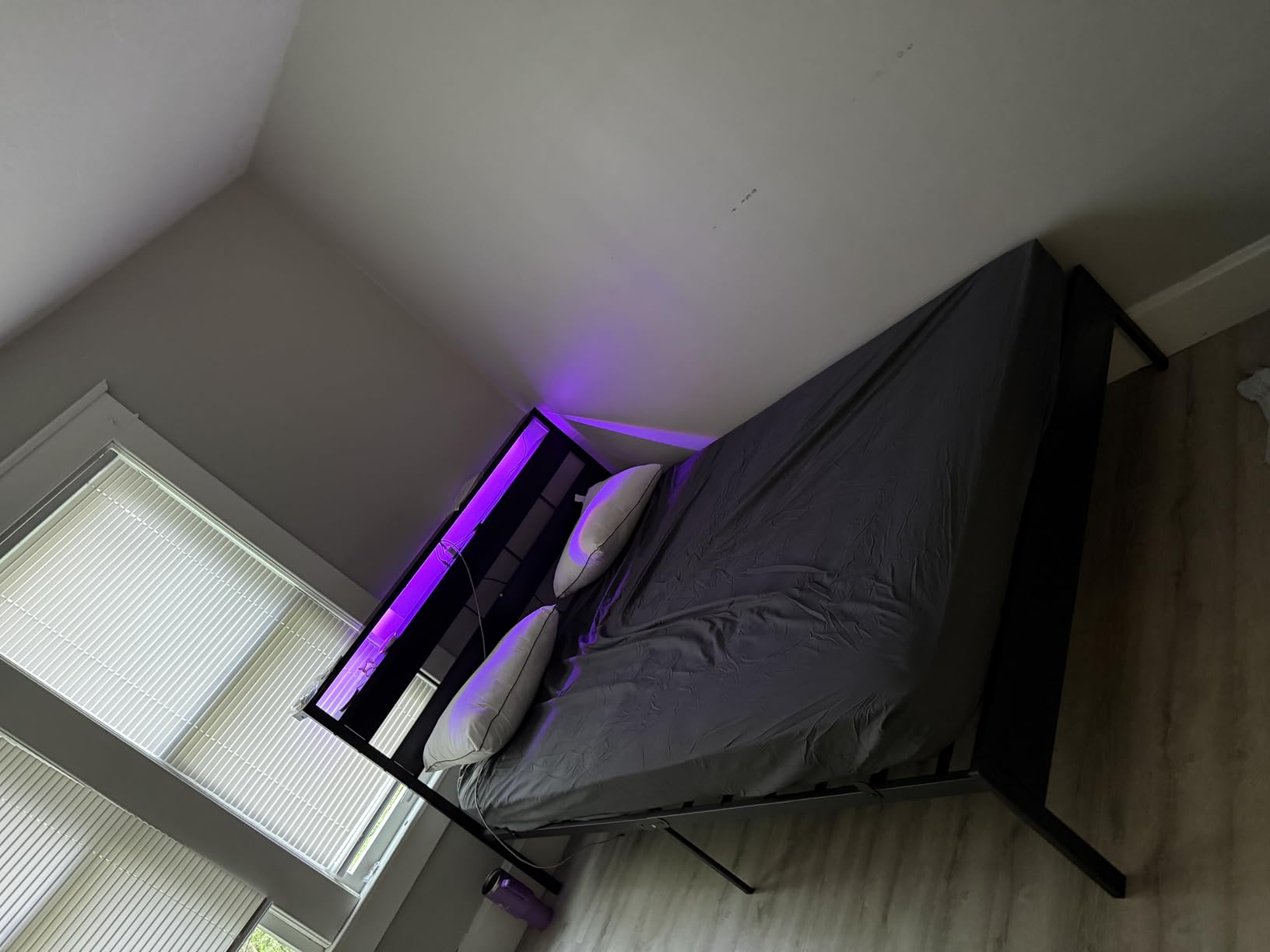 Furnulem Full Size Bed Frame with LED Light and Charging Station, Wood Storage Headboard with 2-Tier Shelves, Metal Platform Bed with Heavy Duty Slats Support, No Box Spring Needed, Black Oak customer photo 1