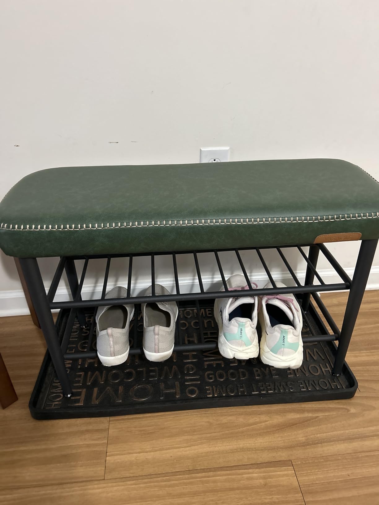VASAGLE EKHO Collection - Shoe Rack Bench, Storage Bench for Entryway, Synthetic Leather with Stitching, Mid-Century Modern, Loads 300 lb, 11.8 x 39.4 x 19.7 Inches, Caramel Brown ULSB113K01 customer photo 1