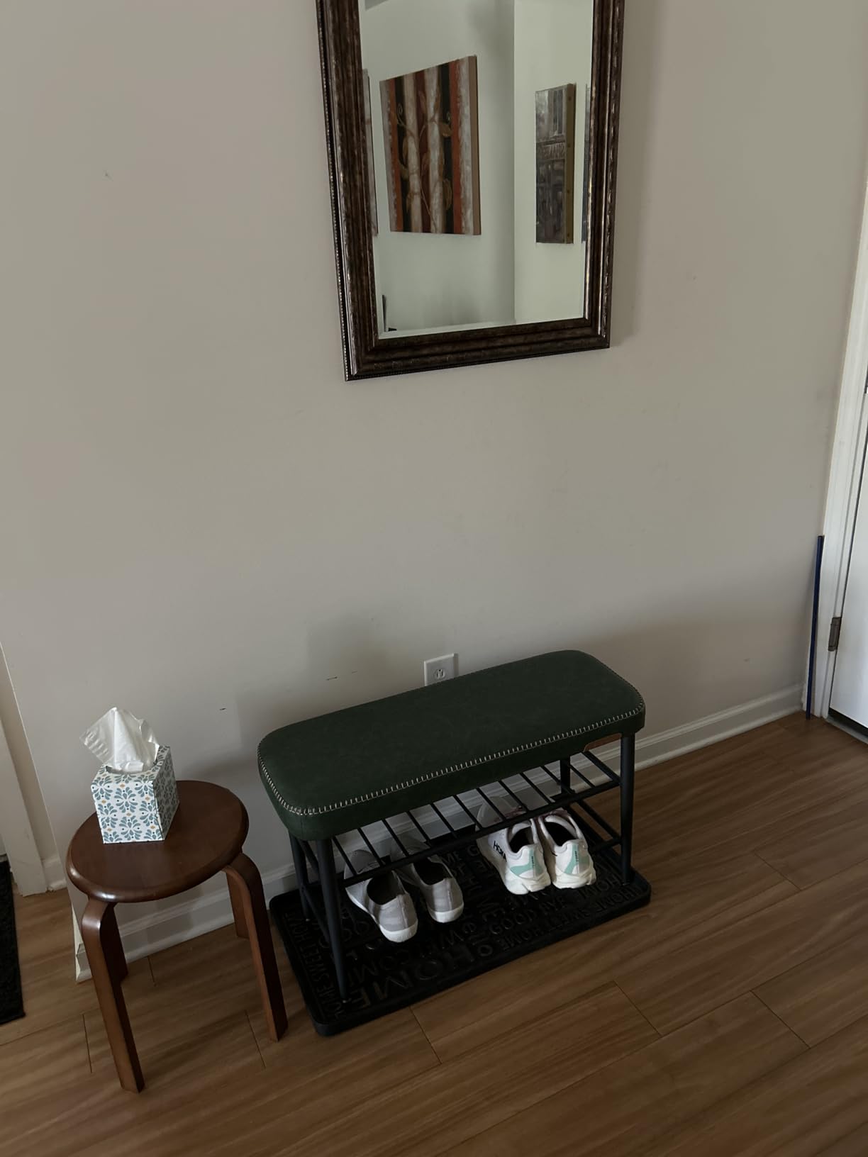 VASAGLE EKHO Collection - Shoe Rack Bench, Storage Bench for Entryway, Synthetic Leather with Stitching, Mid-Century Modern, Loads 300 lb, 11.8 x 39.4 x 19.7 Inches, Caramel Brown ULSB113K01 customer photo 2
