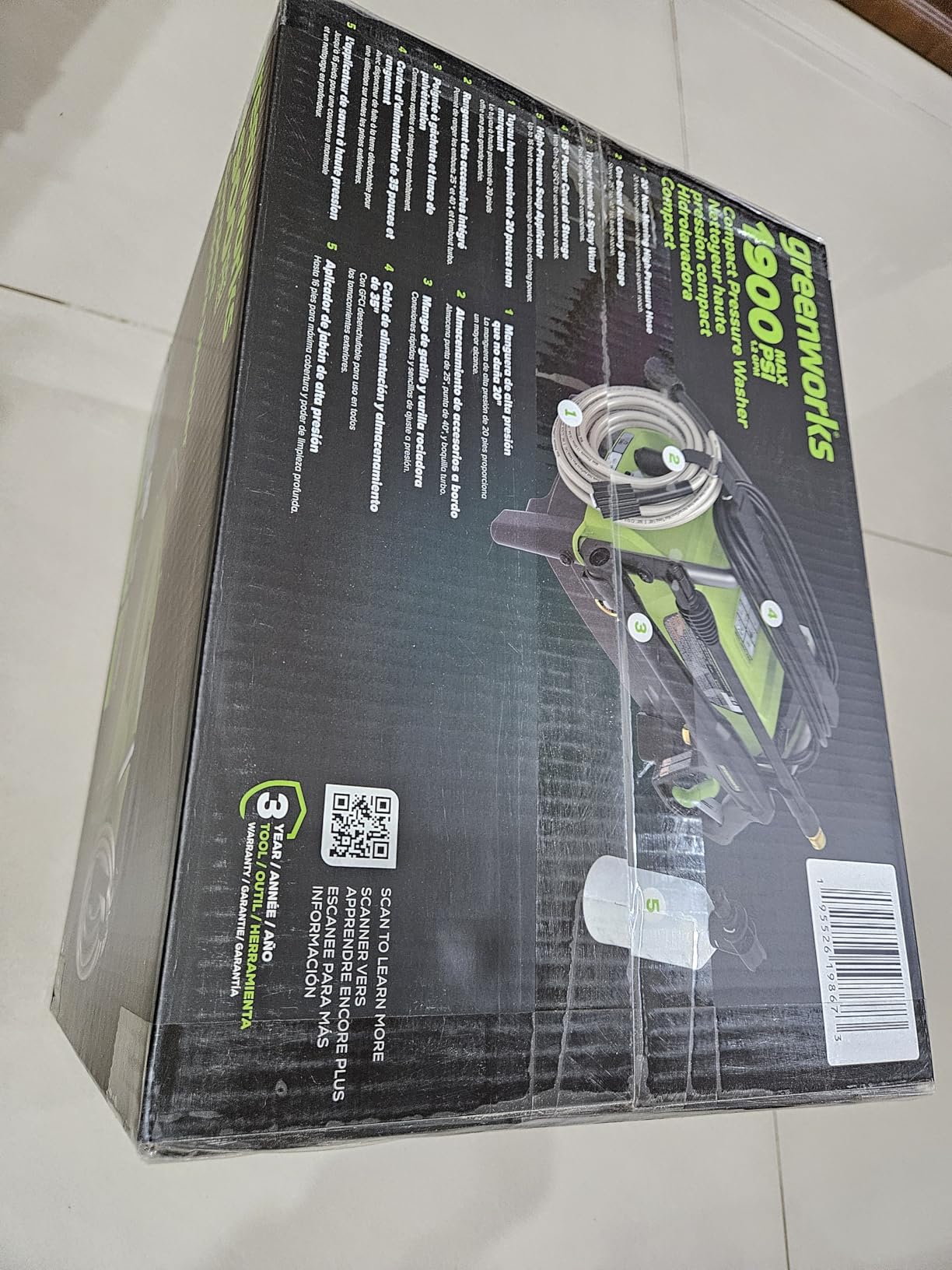 Greenworks 1900 PSI (1.2 GPM Max) Electric Pressure Washer (25°, 40°, Turbo Nozzle, Soap Applicator) Ideal for Cleaning Cars, Trucks, Boats, Outdoor Patio Furniture, Decks, and Windows customer photo 2