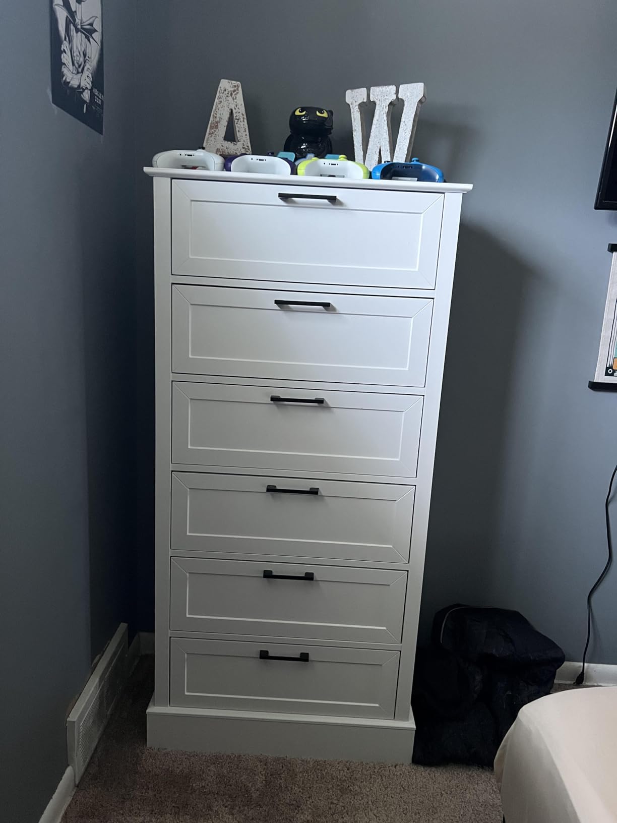 White 6 Drawer Dresser, 55 Inch Tall White Dresser for Bedroom, Modern Farmhouse Style Chest of Drawers for Bedroom Living Room, Wood Rustic Tall Clothing Organizer for Closet, Living Room, Hallway customer photo 2