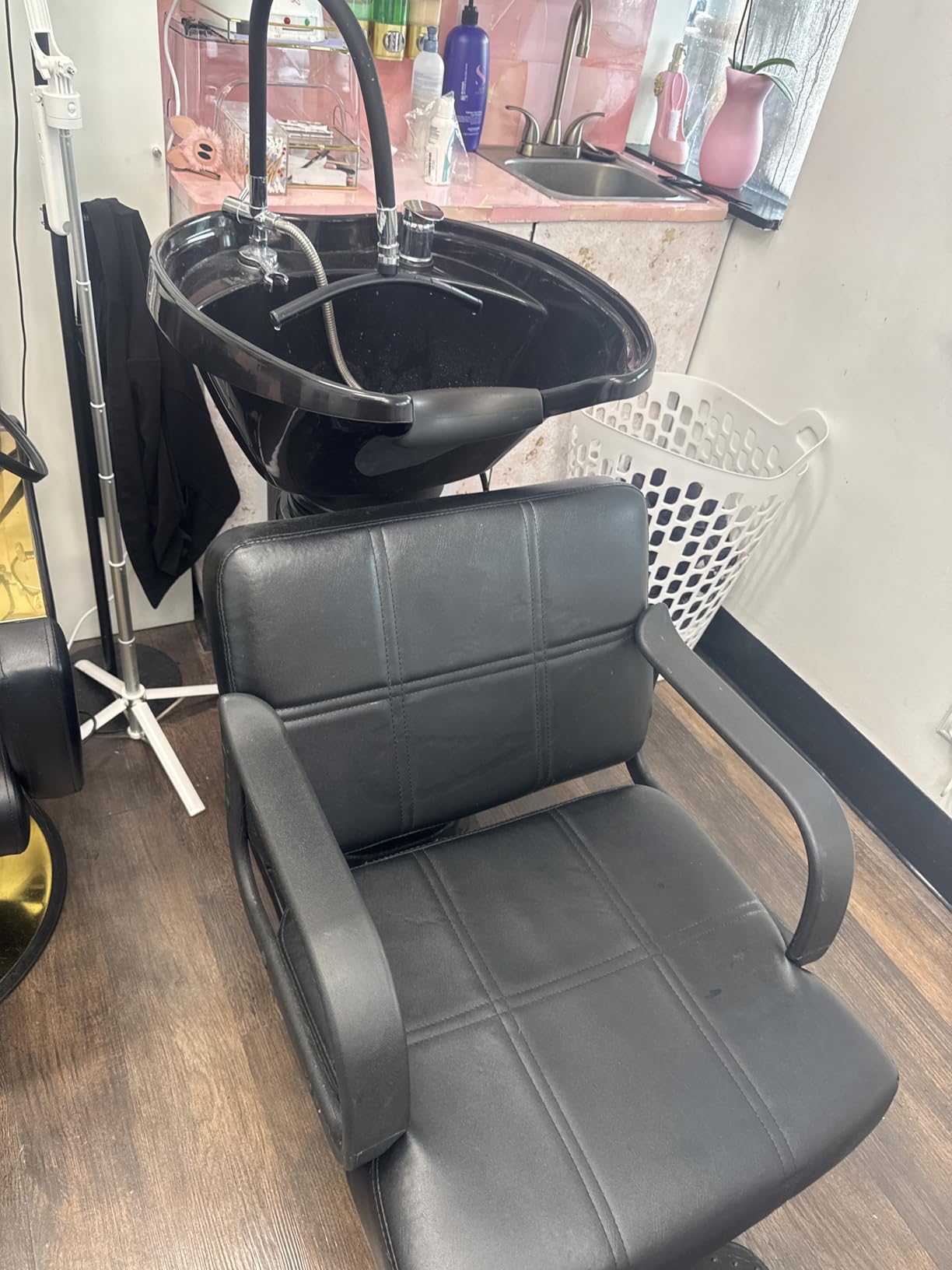 SyyBhb Shampoo Chair and Bowl for Salon, Backwash Station Sink with Tilting ABS Bowl, Barbershop Equipment customer photo 1