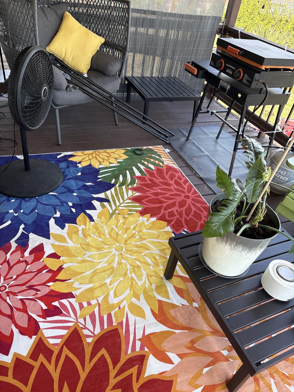 Colorful 5x8 Outdoor Area Rug Washable Multicolored Patio Rug Tropical Botanical Floral Chenille Waterproof Outdoor Carpet for Living Room, Deck, Backyard, Porch, Rainbow customer photo 2