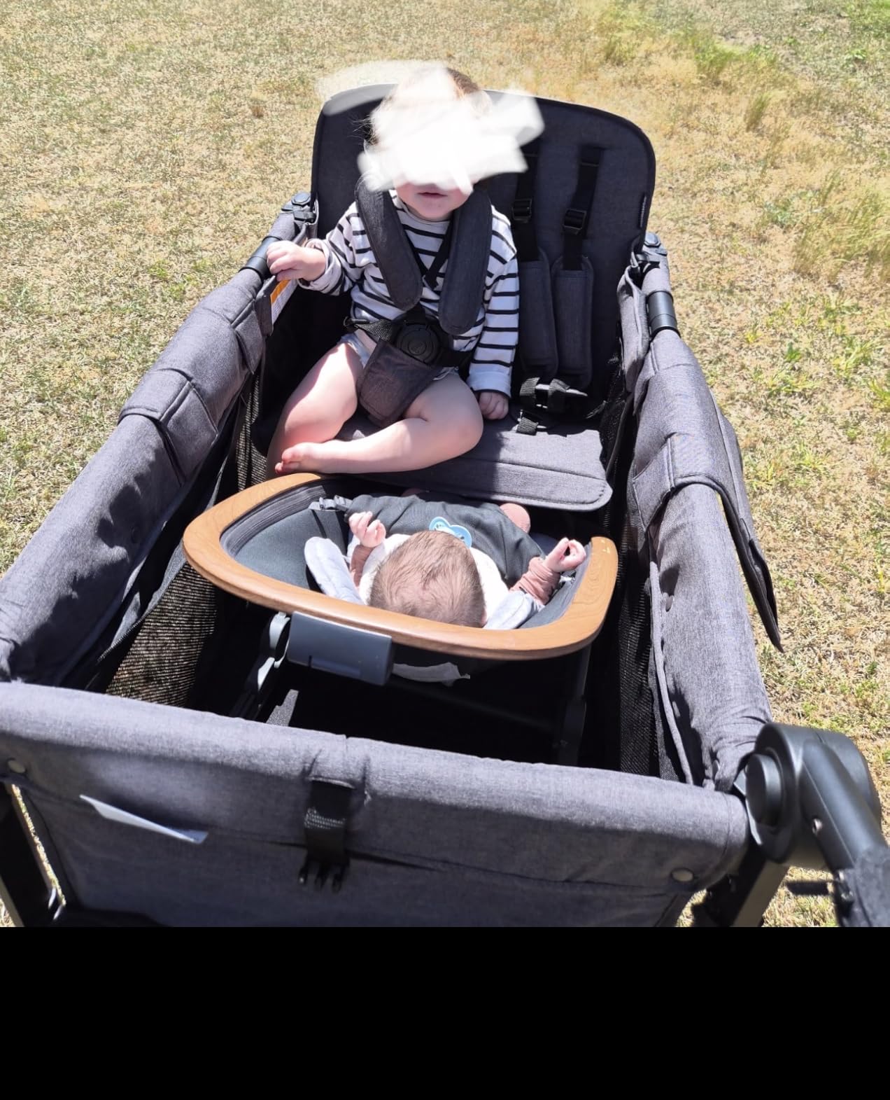 WonderFold W4 Elite Pro Stroller Wagon - Foldable Wagon with Aluminum Frame - Adjustable Canopy & Push Handle - All-Terrain Wheels - For Babies, Toddlers & Kids - 4 Seater - Jet Black customer photo 1