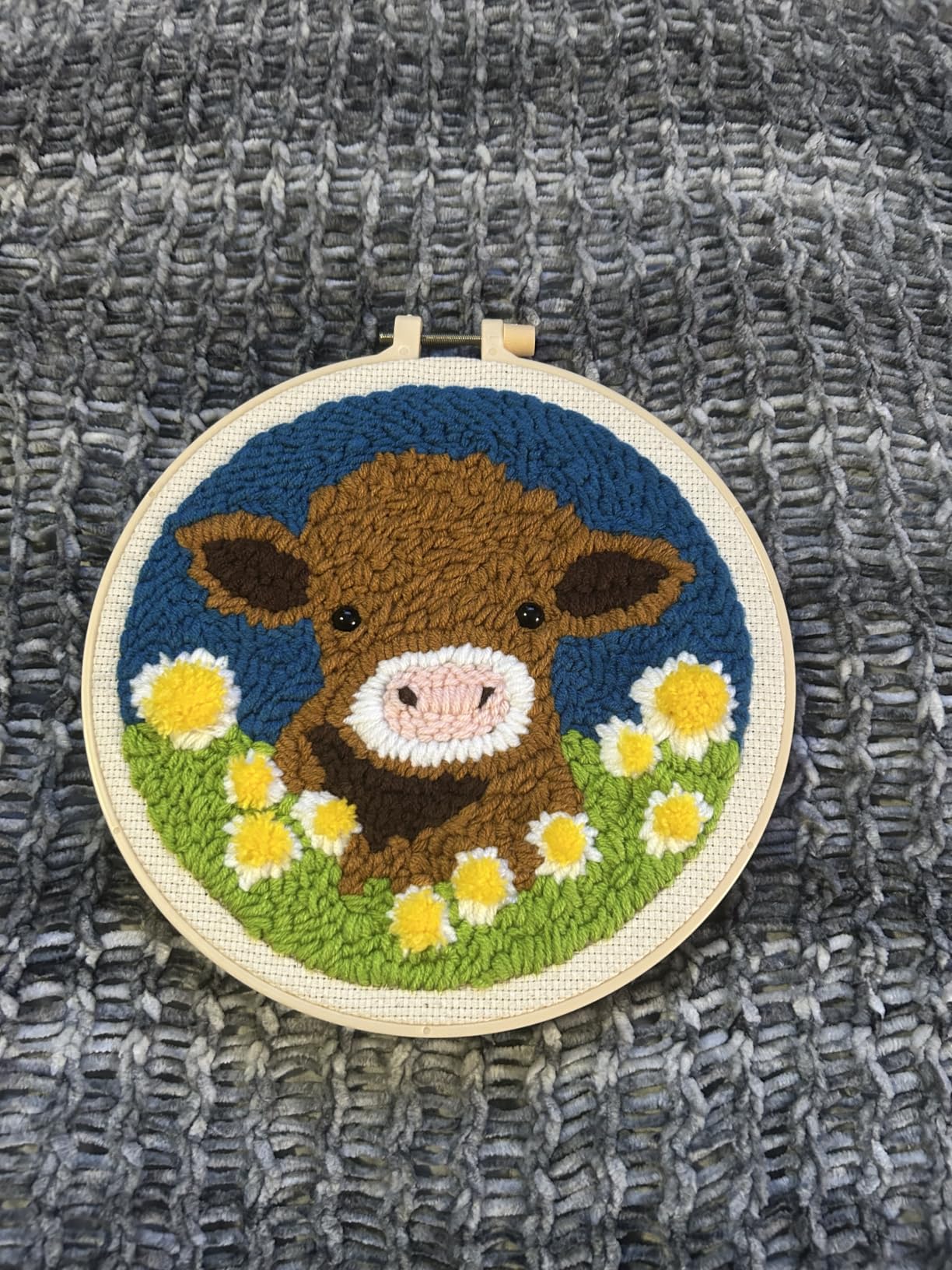DIY Punch Needle Kits for Beginners Cute Cartoon Highland Cow with Daisy Flower with Hoop Embroidery Punch Needle Starter Craft Set customer photo 2