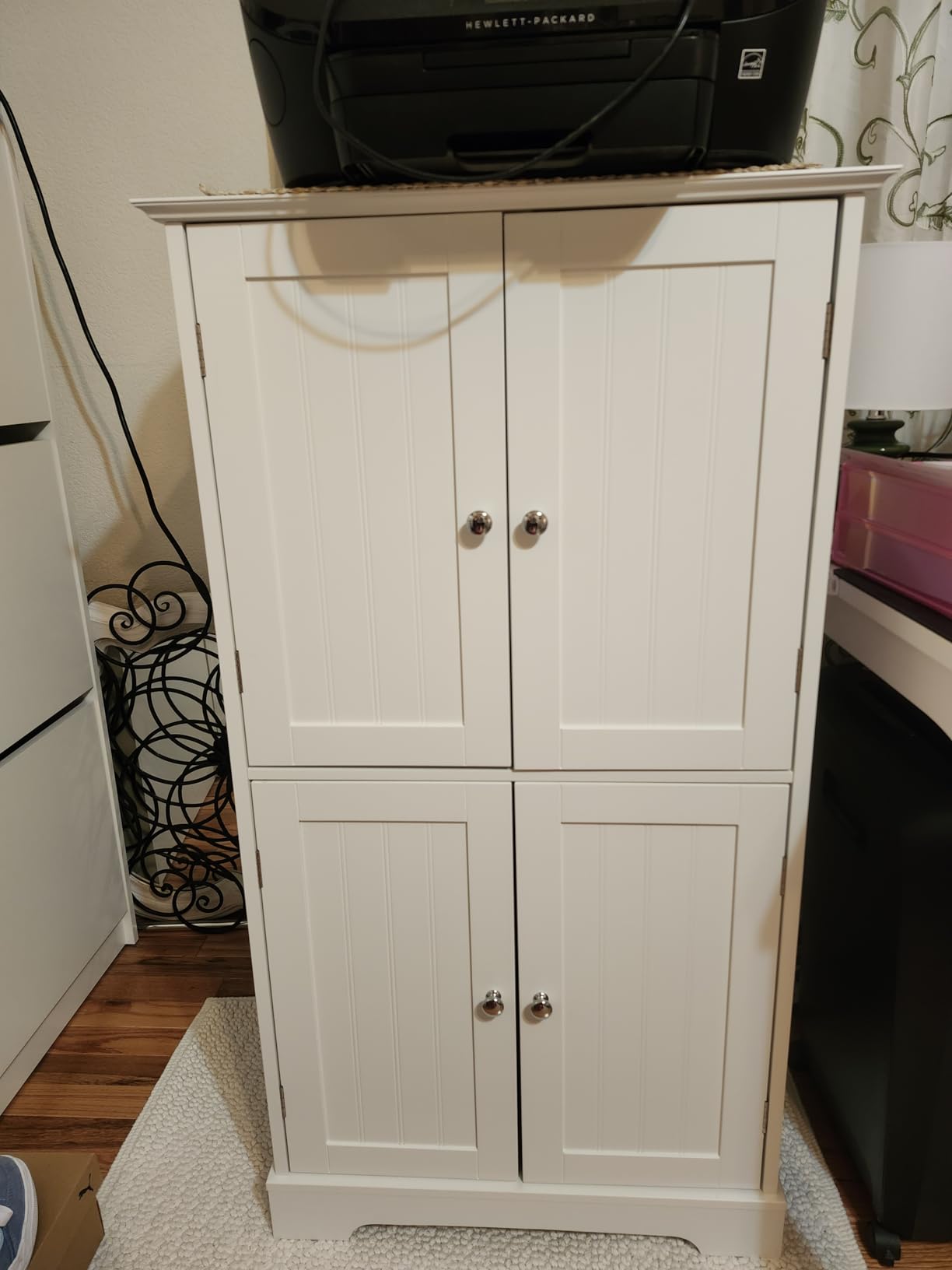 ChooChoo Bathroom Floor Cabinet, Modern Bathroom Storage Cabinet with 4 Doors and Adjustable Shelves, Freestanding Cupboard for Living Room, White customer photo 1
