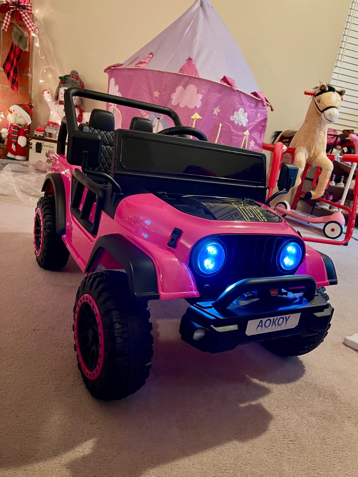 Kids Electric Car 24V, 2 Seater Ride on Car for Kids Electric Vehicles with Parent Remote, 4WD Licensed Chevrolet Colorado with Music, Alarm Lights, Megaphone (Pink) customer photo 2