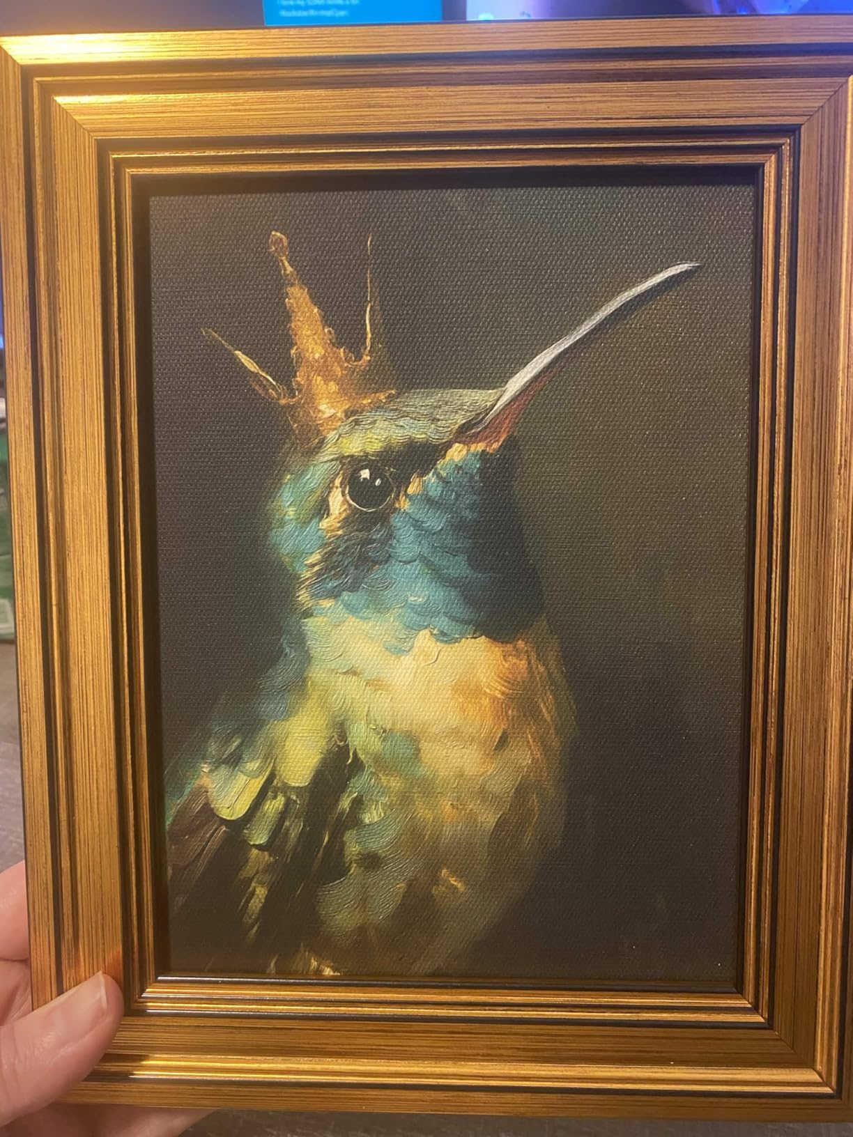 VIYYIEA Vintage Gold Framed Wall Art, Sketch Birds Canvas Painting, Cute but Exquisite Wall Decor, No Glass No Glare, Suitable for Bedside Tables, Foyer, Bookshelves, Hummingbird - 10L x 8W customer photo 2