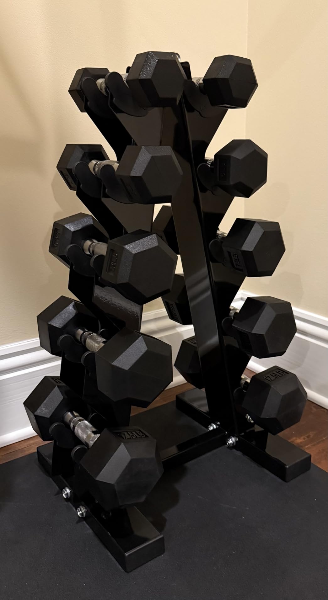 HANDBODE Rubber Coated Hex Dumbbell Set with A-Frame Rack, 100 lb - 550 lb Multiple Options Weight, Hexagon Non-Rolling Shape, Ergonomic Knurled Handle, Home Gym Equipment for Strength Training customer photo 2