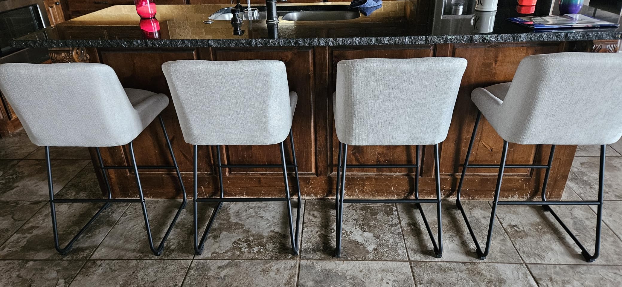 LUE BONA 26 Inch Counter Height Bar Stools Set of 4, Linen Upholstered Barstools, Barstool with Back, Comfortable Bar Chairs, Modern Counter Stools for Kitchen Counter Island customer photo 1