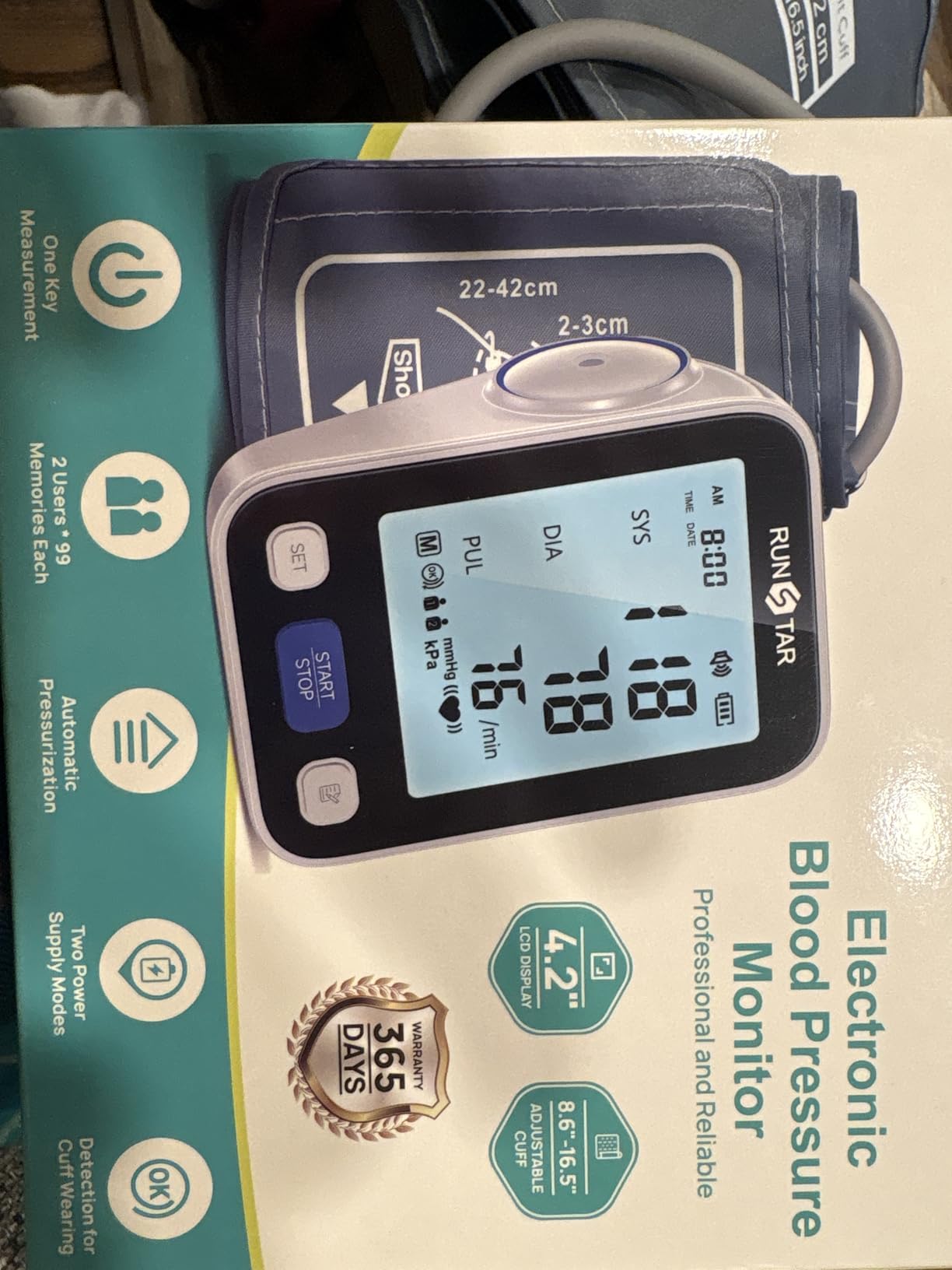 RunStar Upper Arm Blood Pressure Monitor with Wide Range Cuff (8.6''-16.5'') for Home Use FSA&HSA Eligible, Automatic Digital BP Machine with Storage Bag, 2x99 Reading Memory customer photo 2