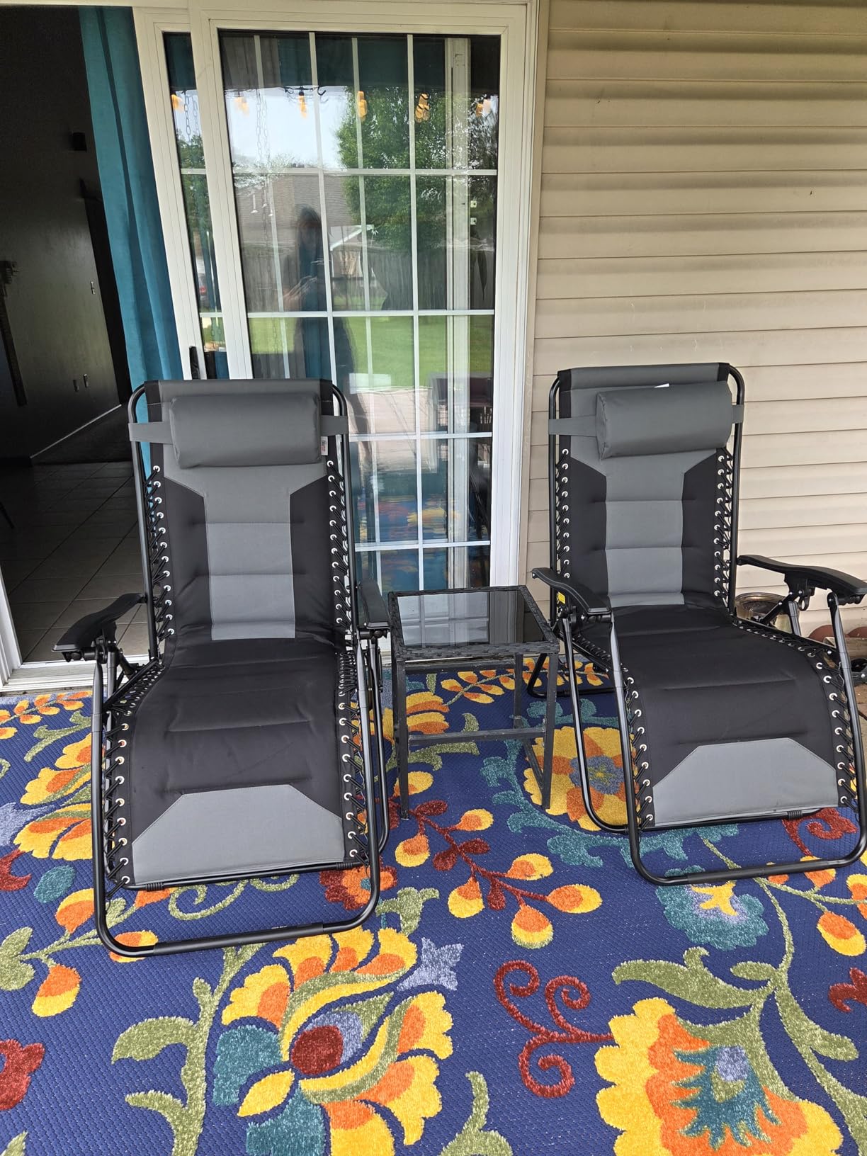 MFSTUDIO Padded Zero Gravity Chair Set of 2, Folding Patio Lounge Recliner with Adjustable Pillows & Cup Holder for Poolside Backyard, Support 400lbs(Grey) customer photo 1