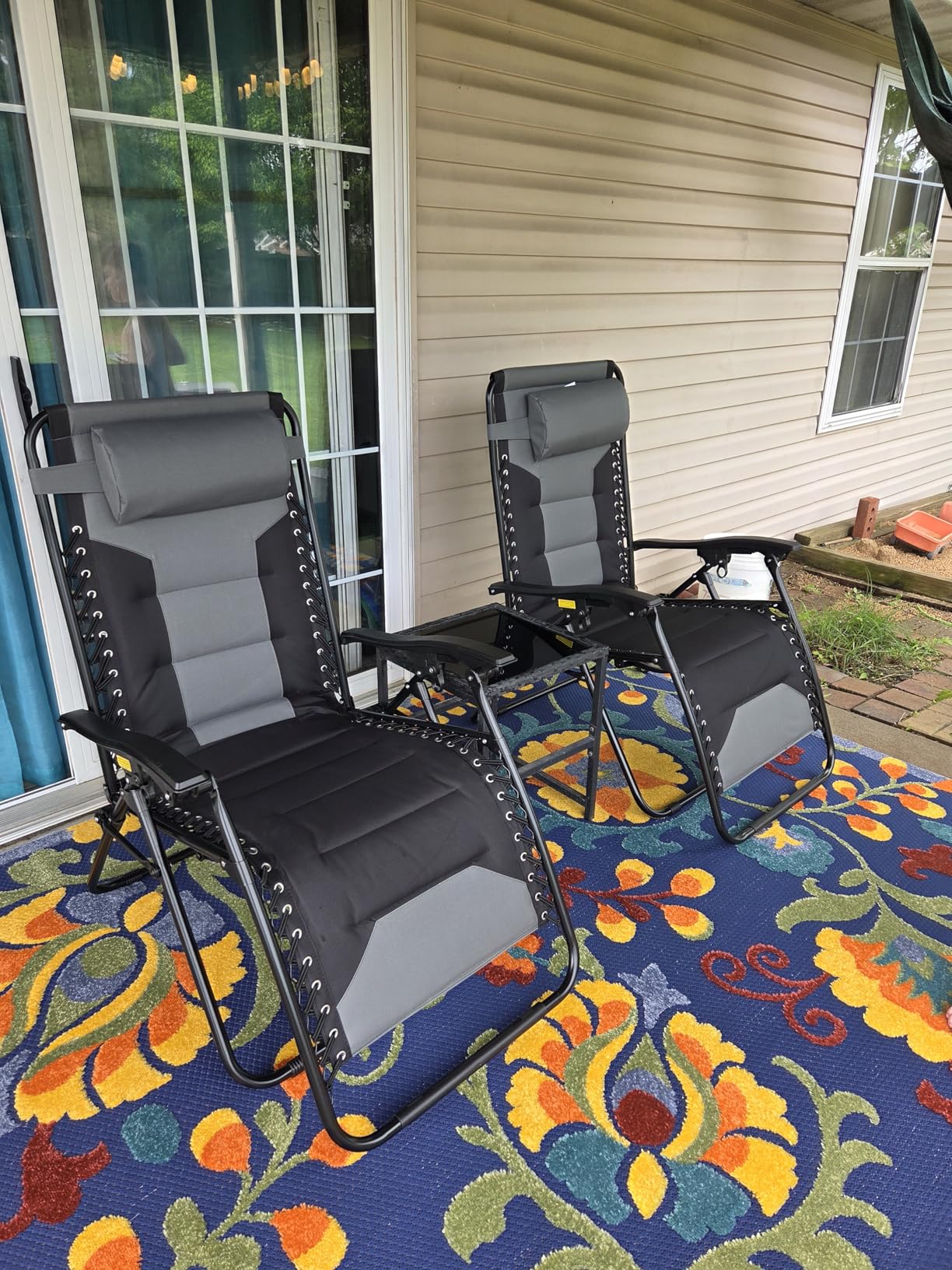MFSTUDIO Padded Zero Gravity Chair Set of 2, Folding Patio Lounge Recliner with Adjustable Pillows & Cup Holder for Poolside Backyard, Support 400lbs(Grey) customer photo 2