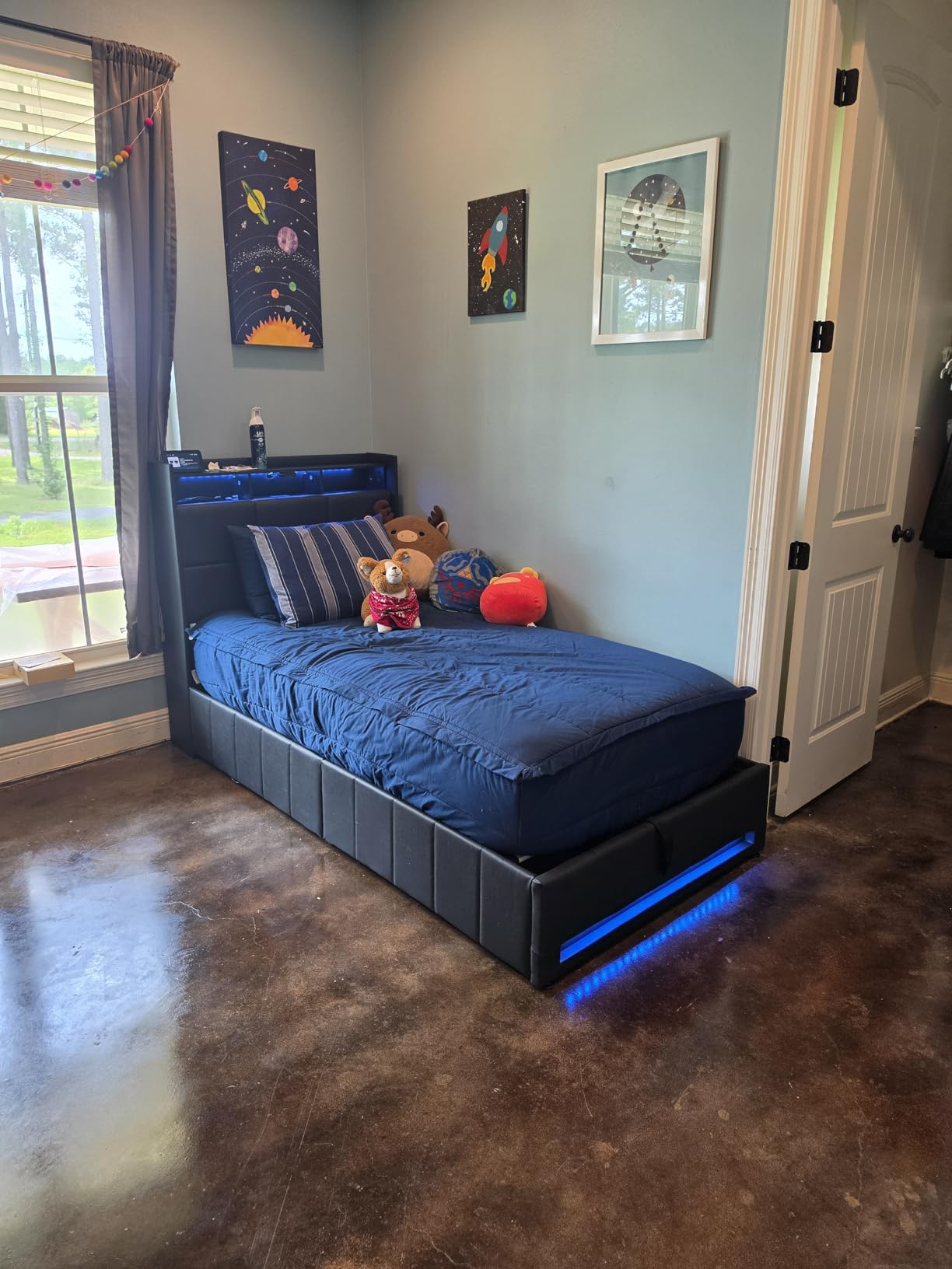 Rolanstar Bed Frame Full Size with Lift Up Storage, Charging Station & LED Lights, Upholstered Storage Headboard, Heavy Duty Wooden Slats, No Box Spring Needed, Noise Free, Easy Assembly, Beige customer photo 2