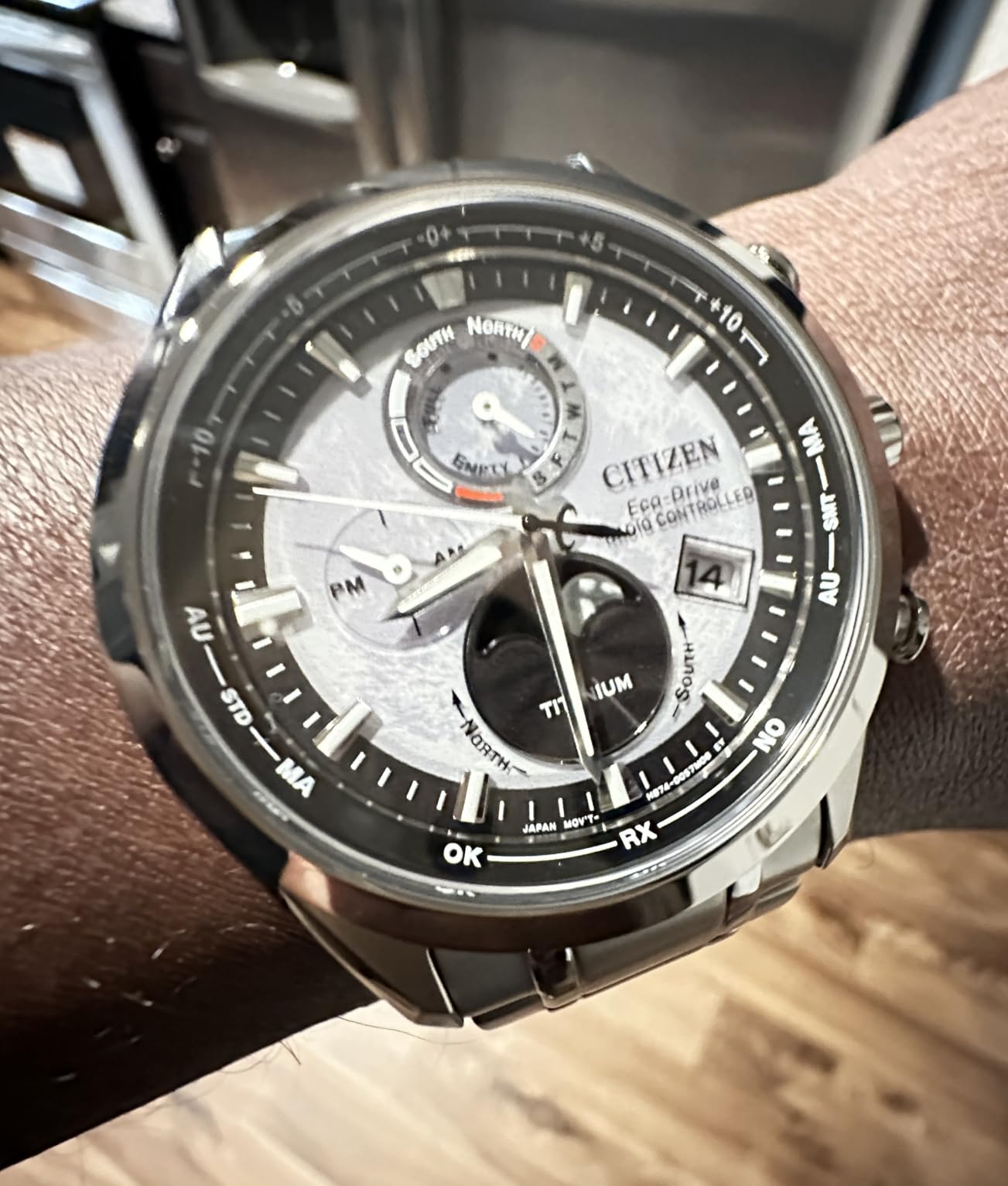 Eco-Drive Tsuki-yomi A-T Green Dial Super Titanium Watch 43mm - BY1010-57X customer photo 2