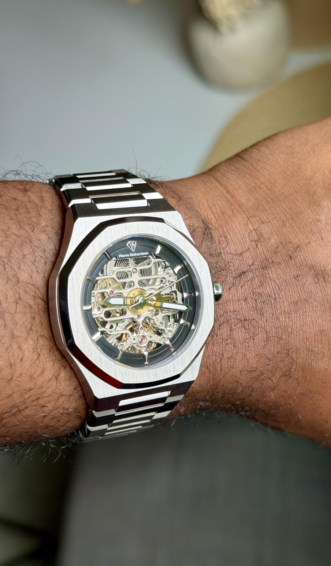 PIERRE RICHARDSON PR5721 Men's Skeleton Watch, Silver Stainless Steel, Automatic, 41mm, Sapphire, 5ATM customer photo 1