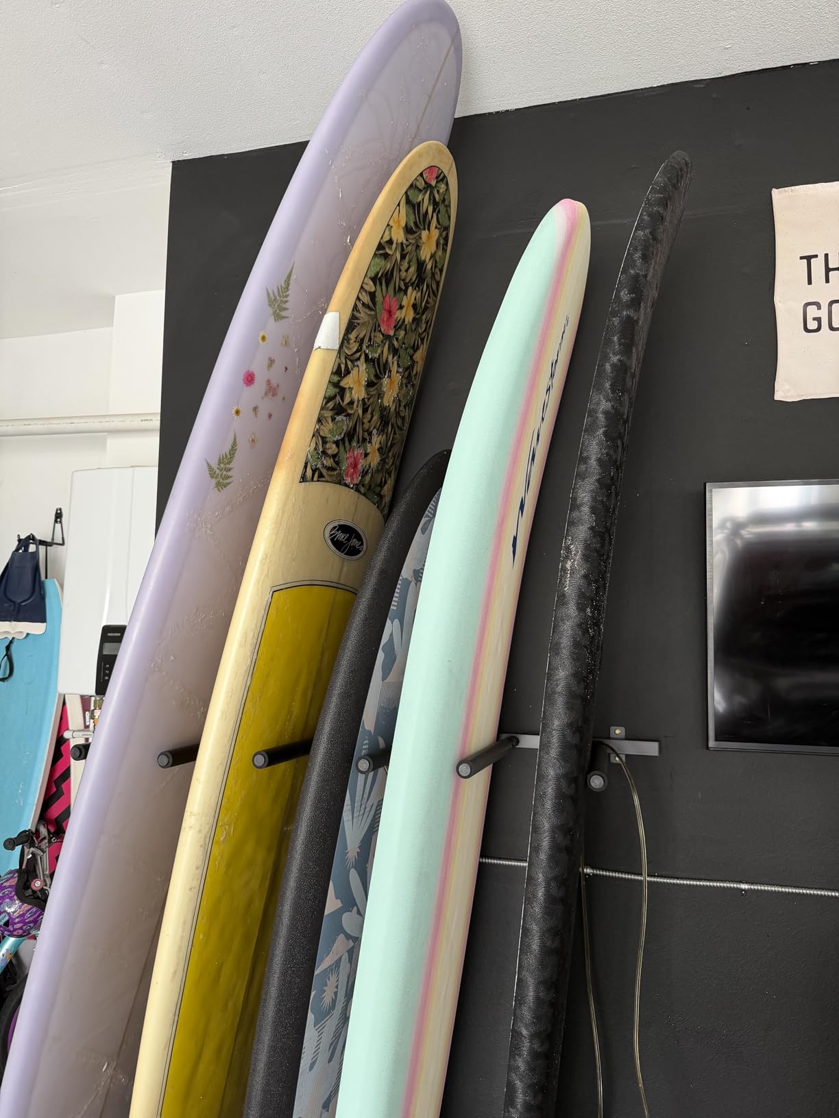 Surfboard Rack Wall Mount 6 Arms/8 Arms, Surfboard Rack for Wall with Rubber Mat, Vertical Paddle Board Storage Holds 6 Boards/8 Boards Storage Mount System customer photo 2