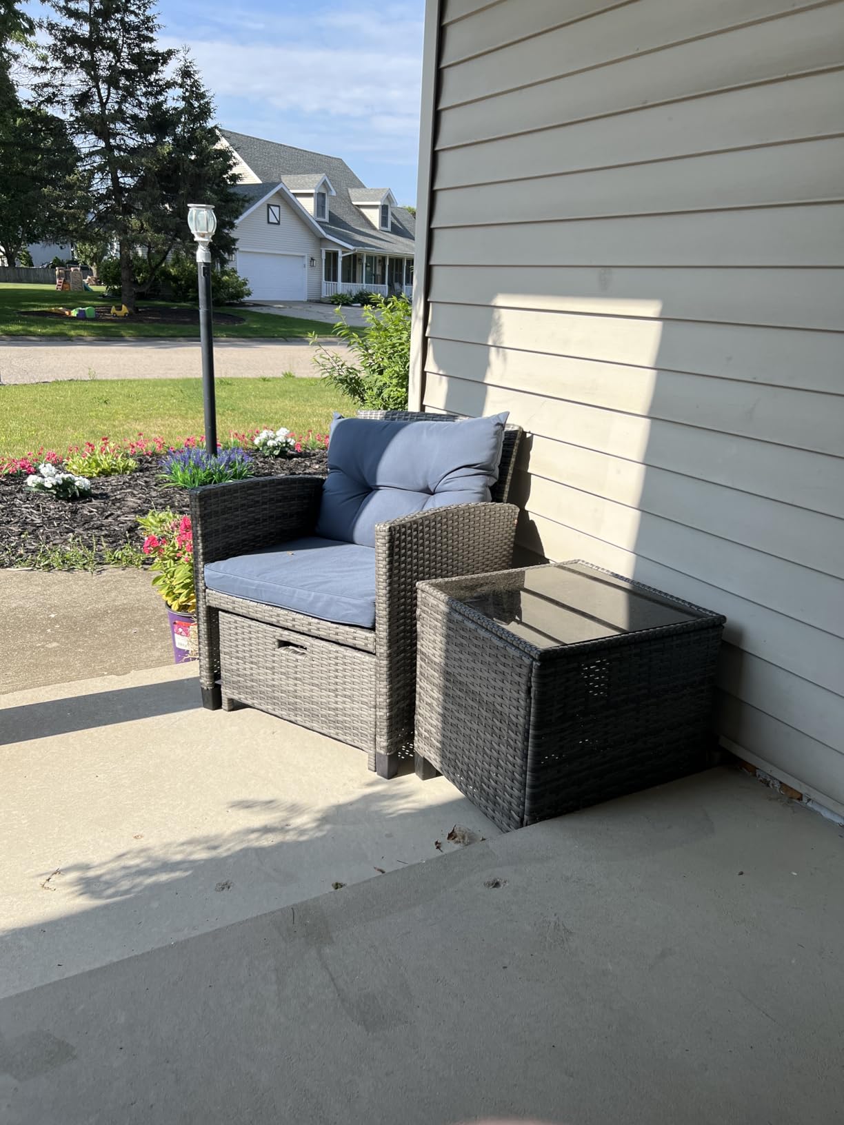 Shintenchi 5 Pieces Patio Furniture Set, Outdoor Wicker Patio Conversation Set with Ottoman, All Weather Rattan Outside Chairs with Coffee Table & Cushion for Porch, Garden, Backyard, Navy customer photo 1