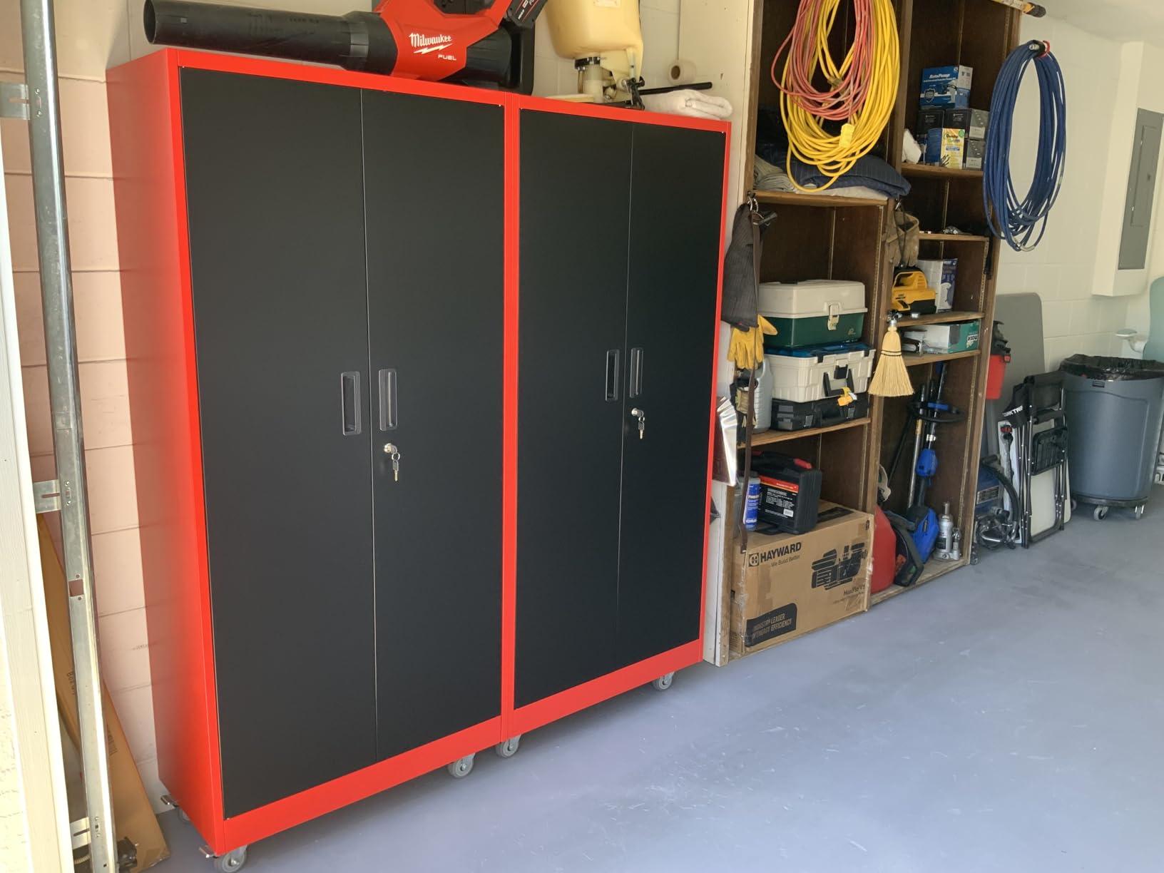 Aobabo Upgraded Garage Storage Cabinets with Wheels, Metal Storage Cabinets with 5 Adjustable Shelves for Garage Home Office Storage, Black,71''H*34''W*18''D customer photo 1
