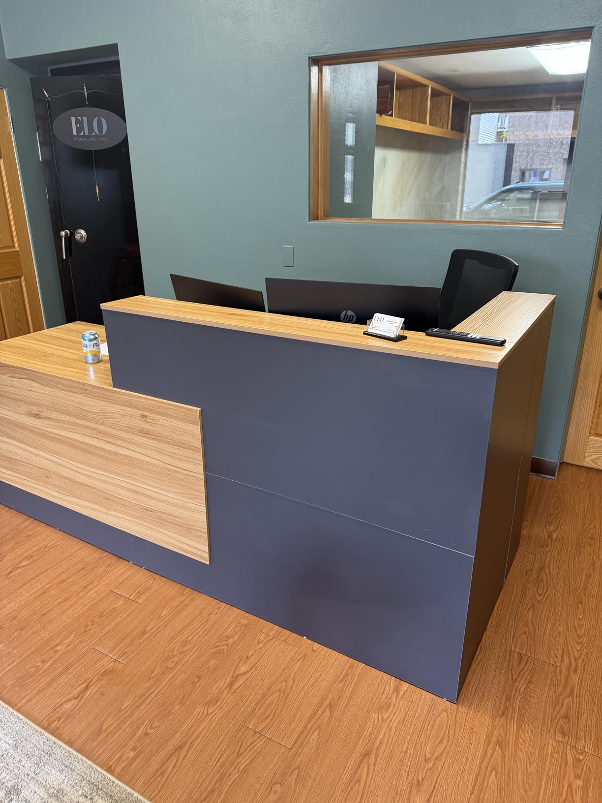 L Shaped Reception Desk with Lockable Drawers and Adjustable Filling Cabinet,Modern Front Desk Reception Counter with Keyboard Tray and Storage Cabinet for Checkout,Lobby,Beauty Salon customer photo 1