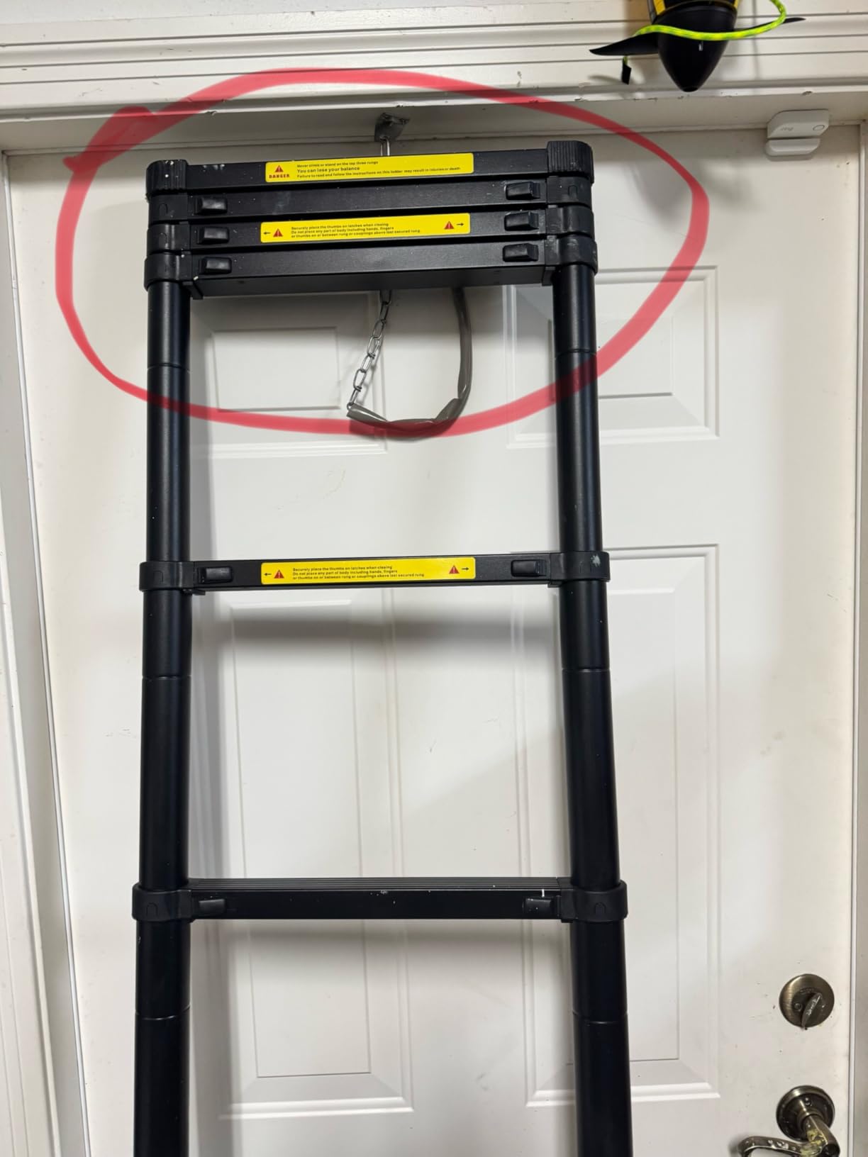BOCOM 14.5 FT Aluminum Telescoping Ladder with Hooks, Lightweight Multi-Purpose Collapsible Extension with 2 Triangle Stabilizers, Heavy Duty 330 lbs Max Capacity for Home, RV, and Outdoor Work customer photo 1