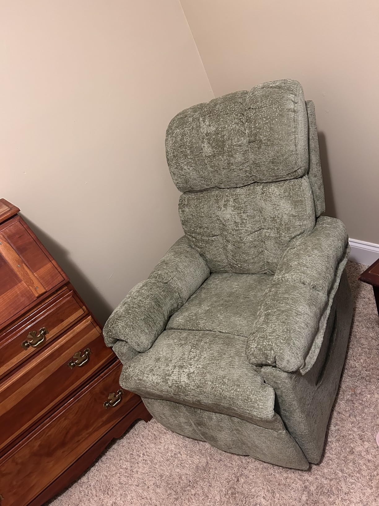Korser Recliner Chair, Swivel Rocker Recliner Chair for Adults, Small Recliners for Small Spaces, Upholstered Manual Recliner with Side Pockets, Nursery Rocking Chair for Living Room, Chenille, Beige customer photo 1