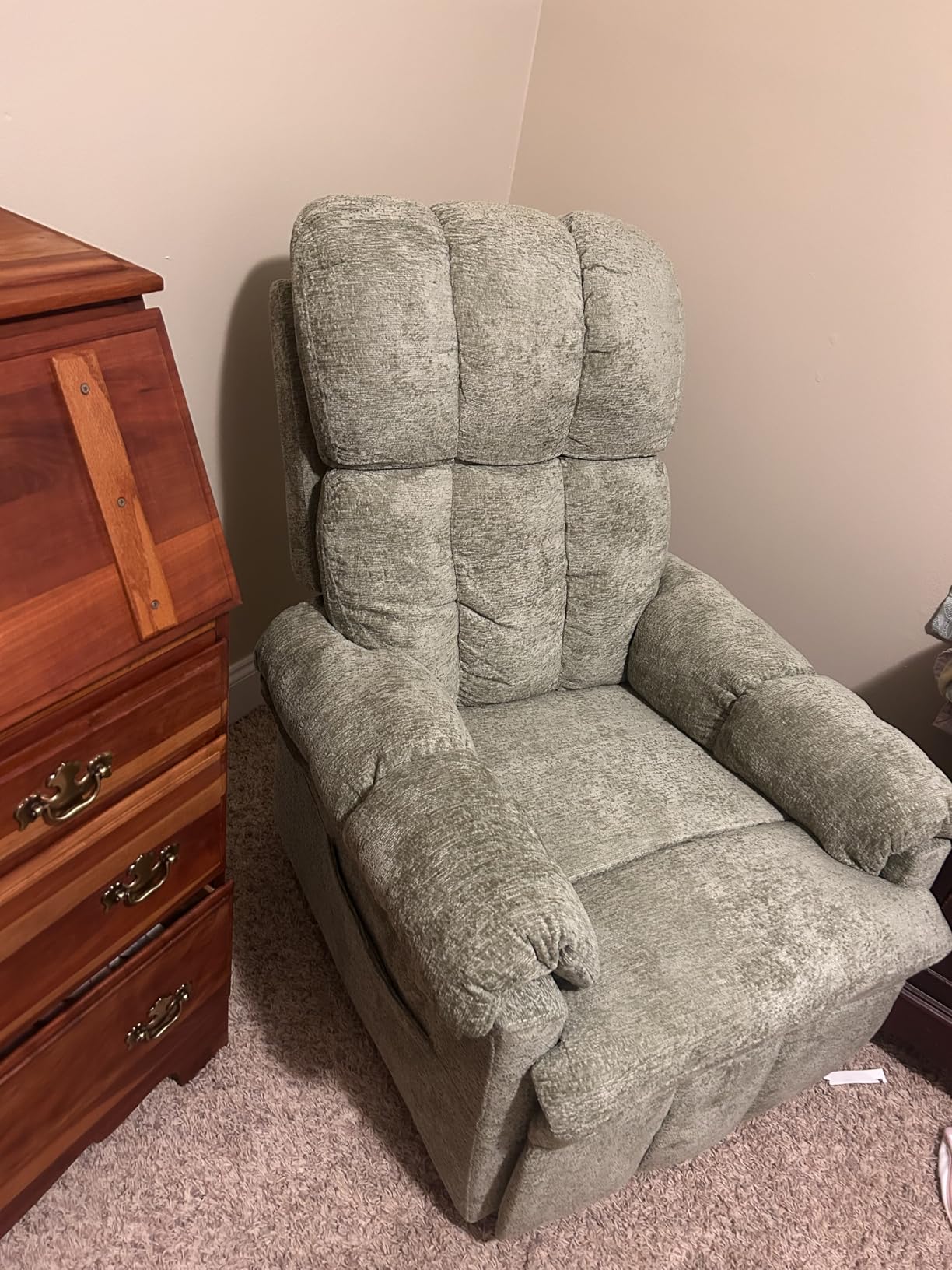 Korser Recliner Chair, Swivel Rocker Recliner Chair for Adults, Small Recliners for Small Spaces, Upholstered Manual Recliner with Side Pockets, Nursery Rocking Chair for Living Room, Chenille, Beige customer photo 2