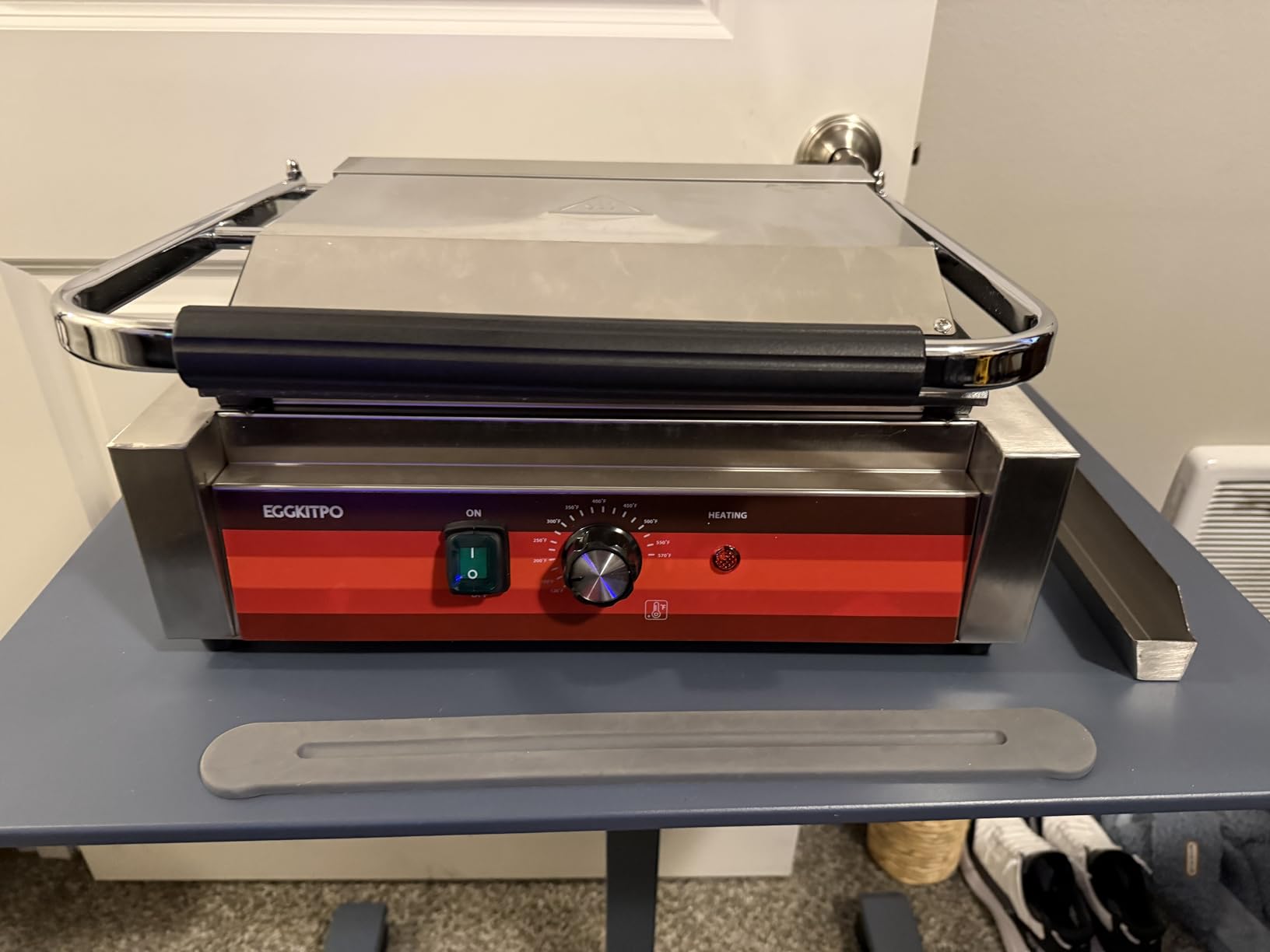 EGGKITPO Commercial Electric Panini Grill with Flat Plates Stainless Steel Sandwich Maker 14