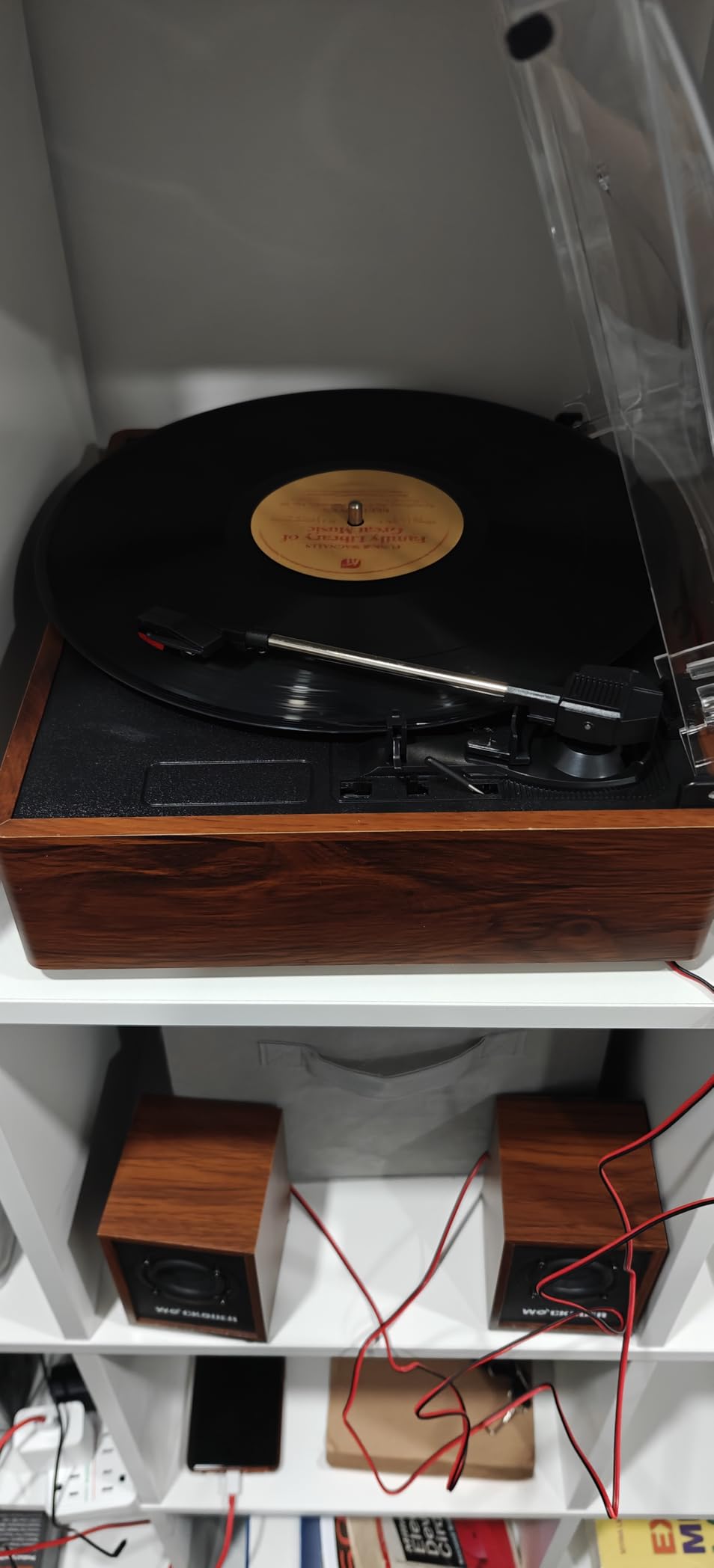 Record Player with Passive Bookshelf Speakers Belt-Drive Vintage Turntable for Vinyl Records External Dual Stereo Speakers LP Players 3 Speed Wireless AUX Headphone Input Auto Stop Retro Black Wooden customer photo 2