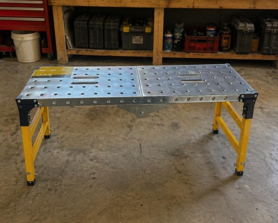 VKE Galvanized Steel Large Work Platform 1000 lbs, 47x14 inch, Adjustable Folding Portable, Height 23 to 35 inches customer photo 1