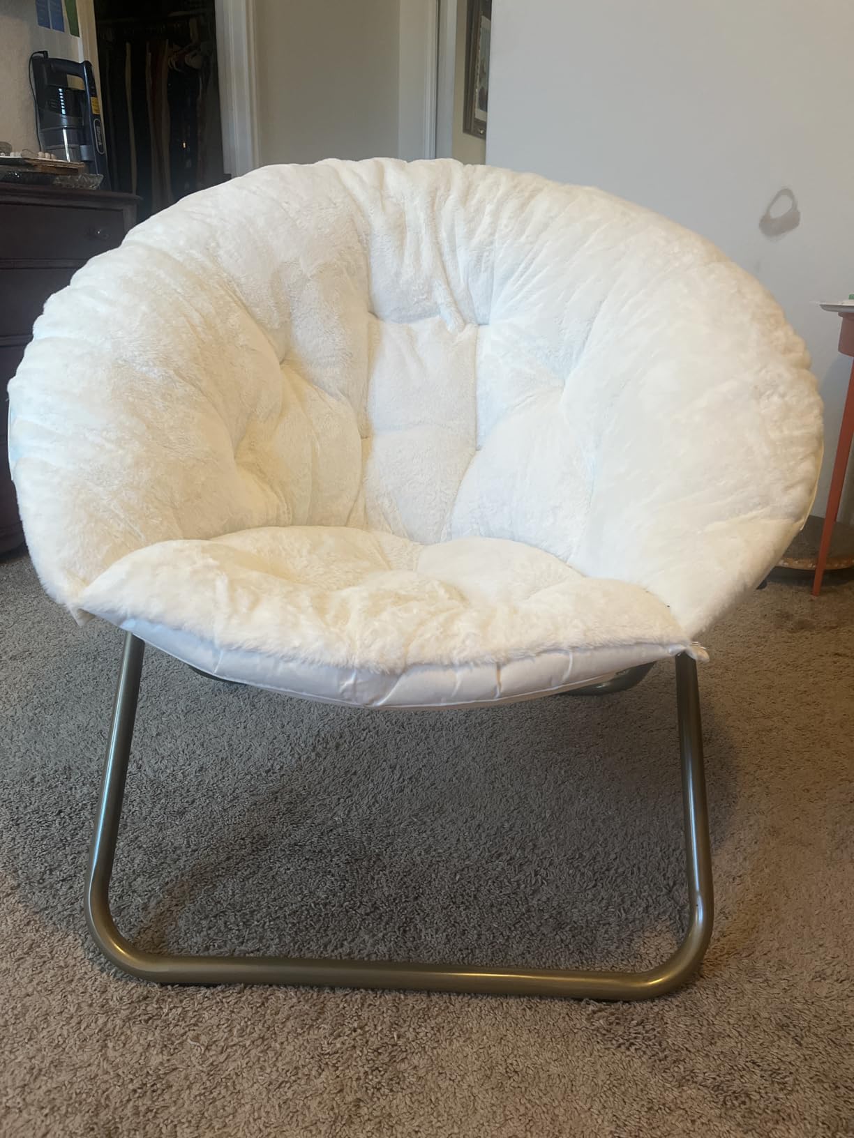 Sweetcrispy Saucer Chairs, Comfy Folding Cozy Faux Fur Living Room Reading Lounge Chair with Soft Thick Padded Seat & Metal Frame Modern Style Bedroom Dorm for Kids Adults, X-Large - Classic Gray customer photo 2