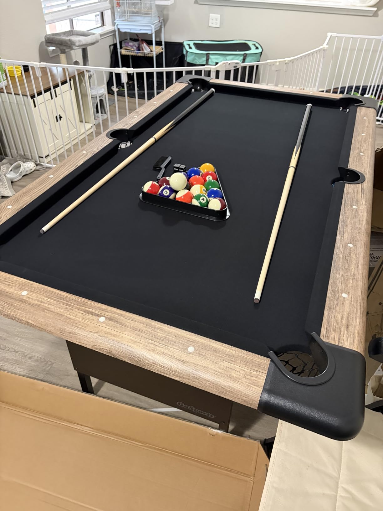 GoSports 6 ft Foldable Pool Tables - Portable Billiards Tables with Accessories - Black with Gray Felt or Oak with Black Felt customer photo 1