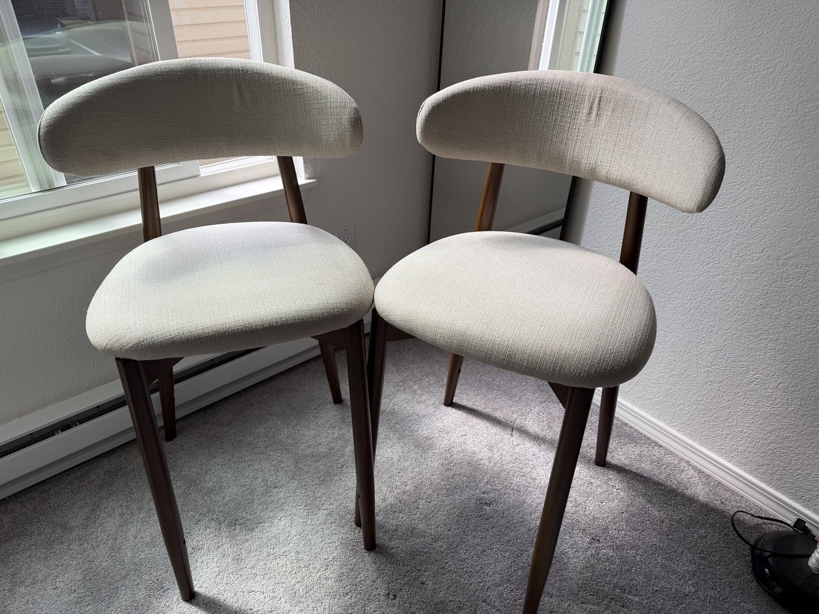 COLAMY Counter Height Bar Stools Set of 2, Kitchen Bar Stools with Back, Mid Century Modern Upholstered, with Wood Legs for Kitchen Island Dining Room, Beige customer photo 2