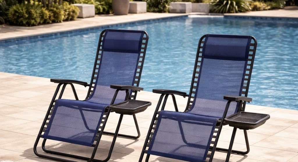 NEWBULIG Zero Gravity Chair Set of 2, Lounge Chair Folding Portable Adjustable Camping Reclining Chairs with Adjustable Pollow, Mesh Back, Cup Holder Trays Lawn Patio Chair for Pool Beach customer photo 2